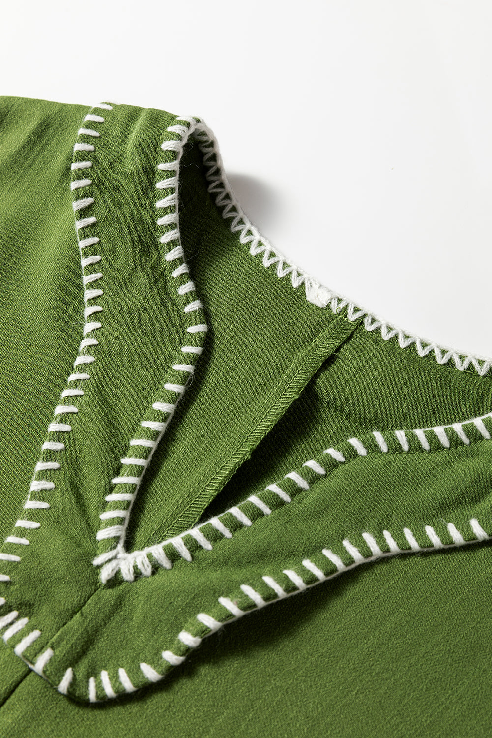 Olive Green Contrast Stitched Tiered Mini Dress