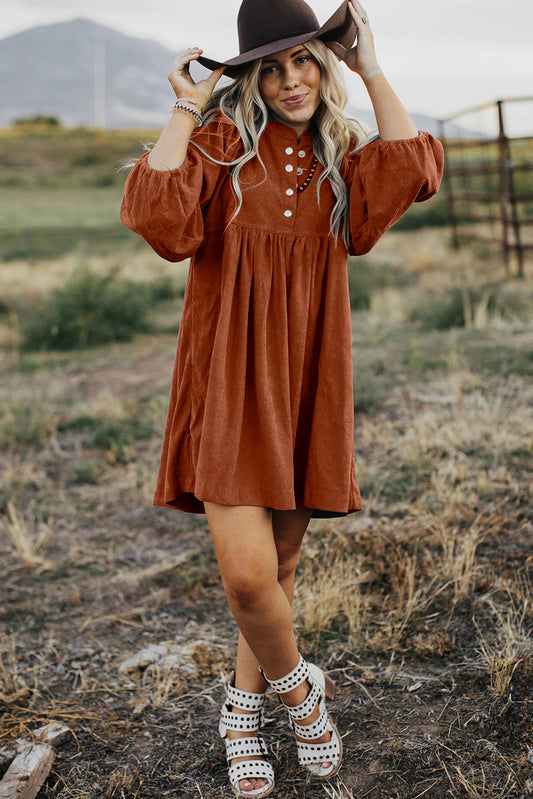Gold Flame Corduroy Bracelet Sleeve Dress