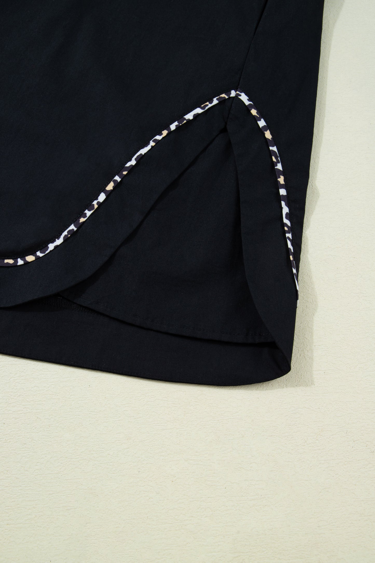 Black Leopard Trim Puff Sleeve Mini Dress