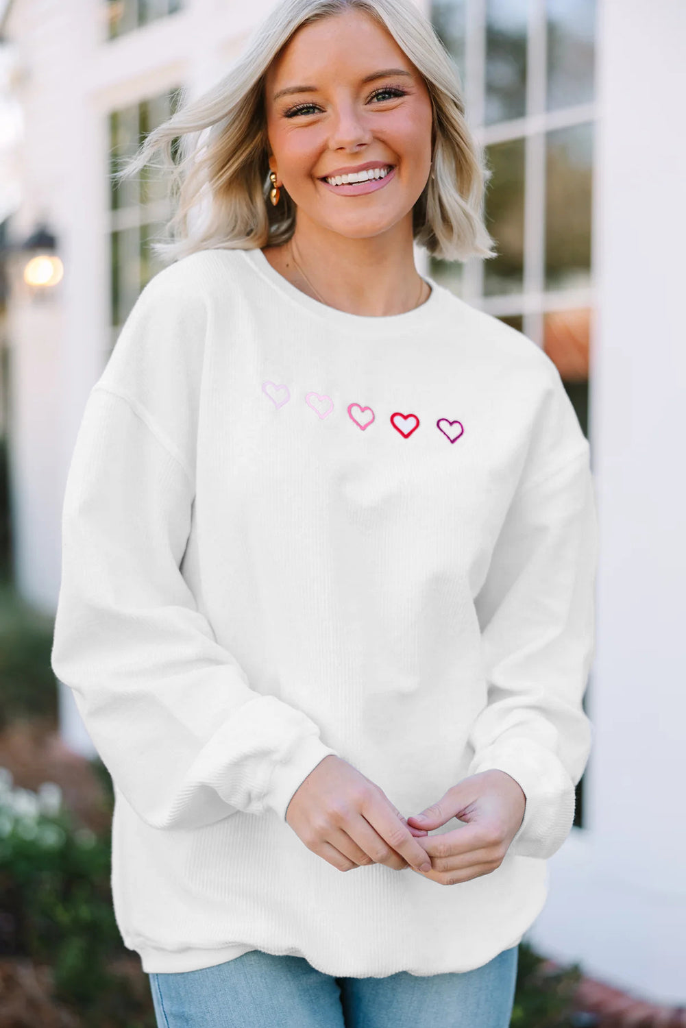 Sweatshirt in Embroidered XOXO or Printed Hearts