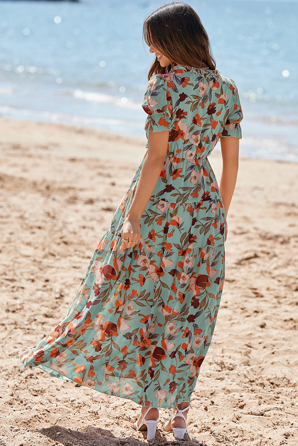 Fiery Floral Frilled Maxi Dress