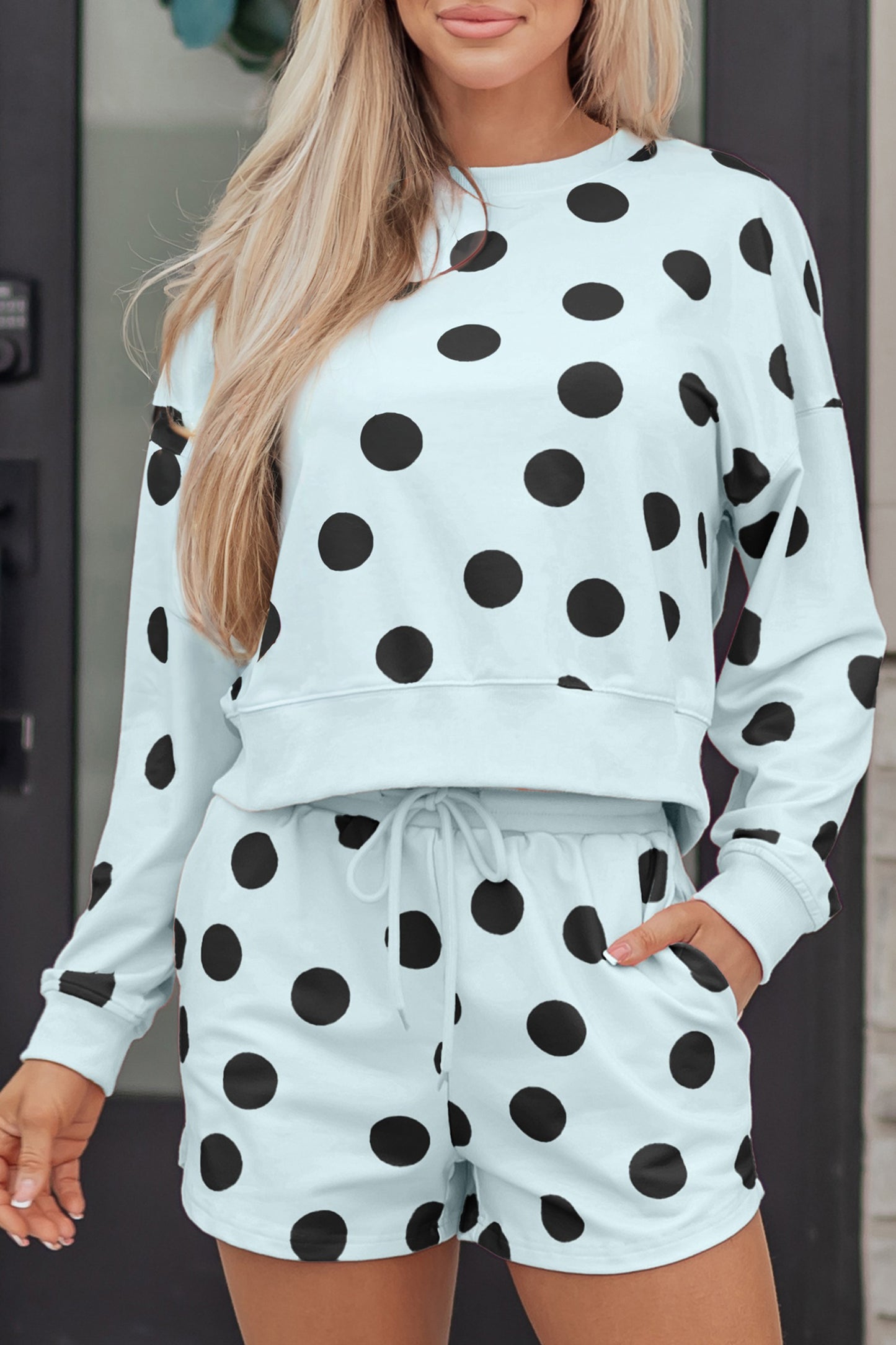 Polka Dot Print Pullover & Shorts Set