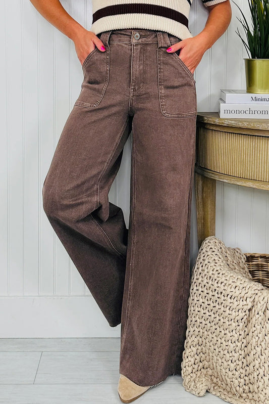 Dark Brown Retro Washed Loose Jeans