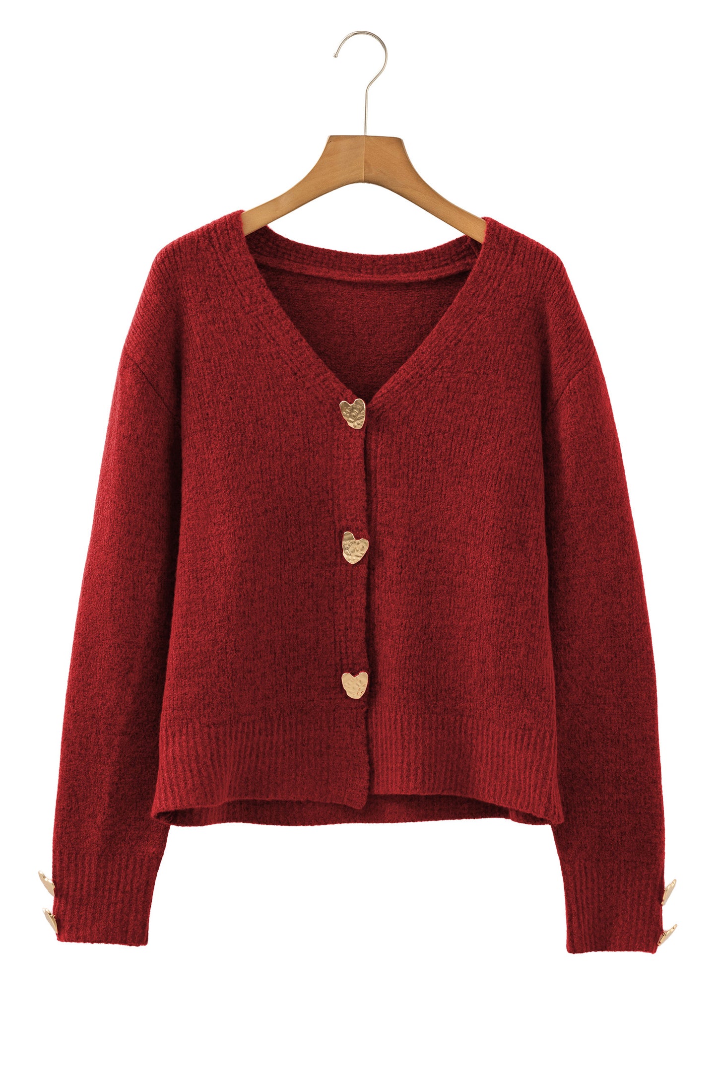 Fiery Red Heart Button Cardigan Sweater