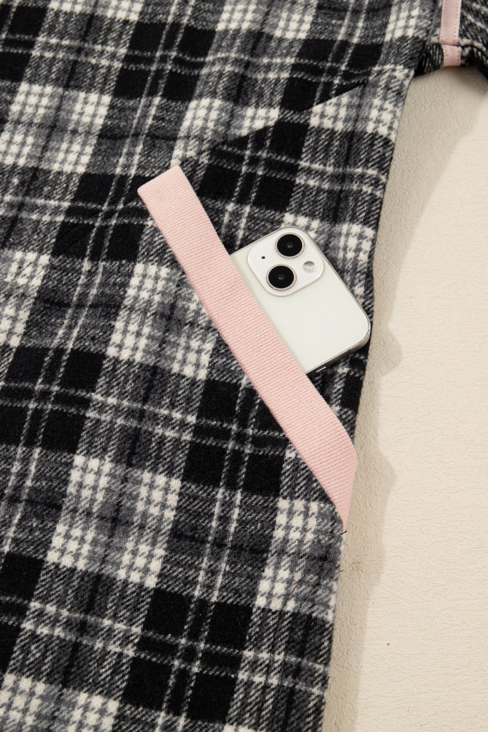 Black Plaid Long Sleeve Mini Dress