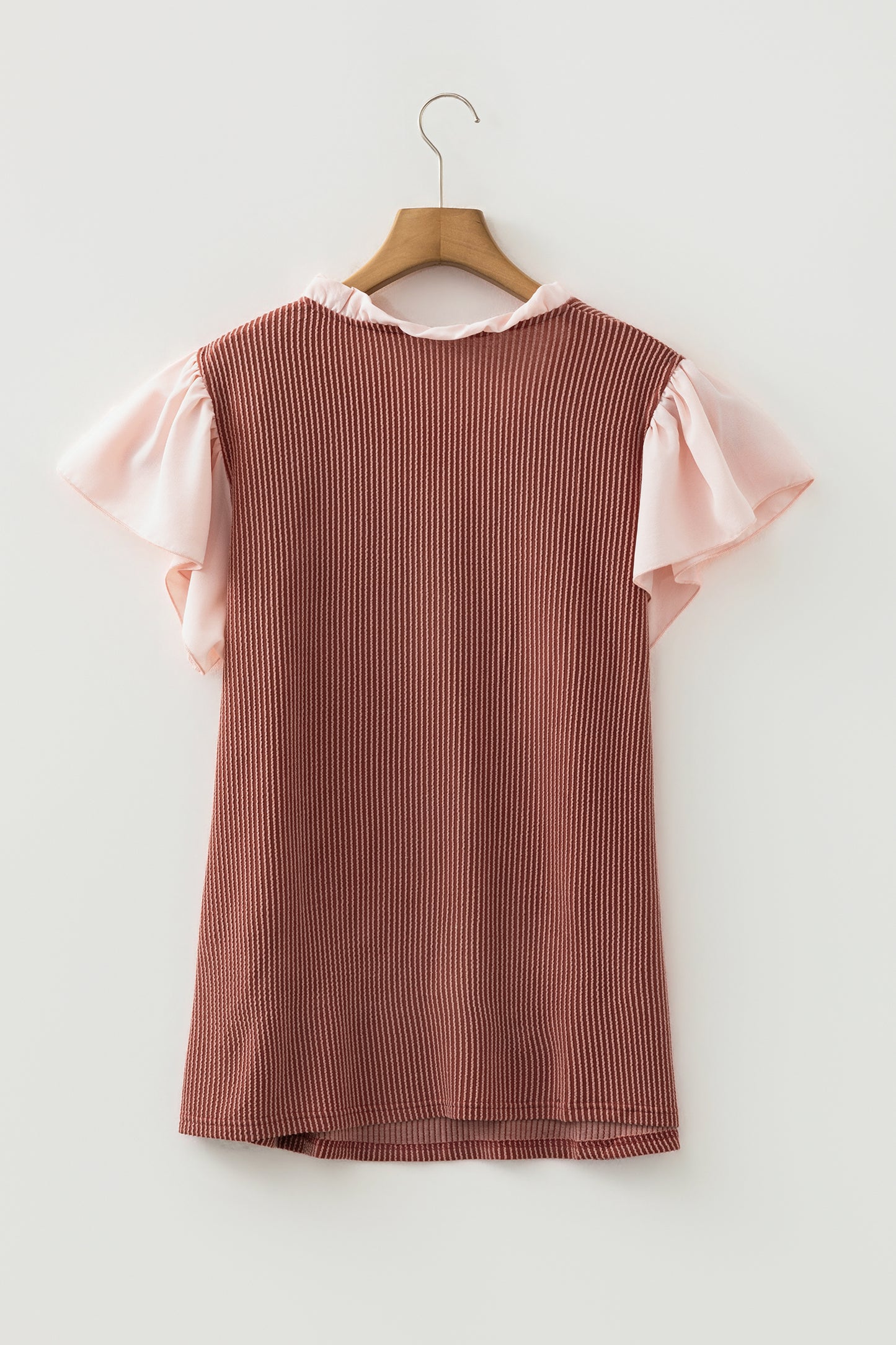 Ruffled Sleeve Ribbed Blouse in Plus Size