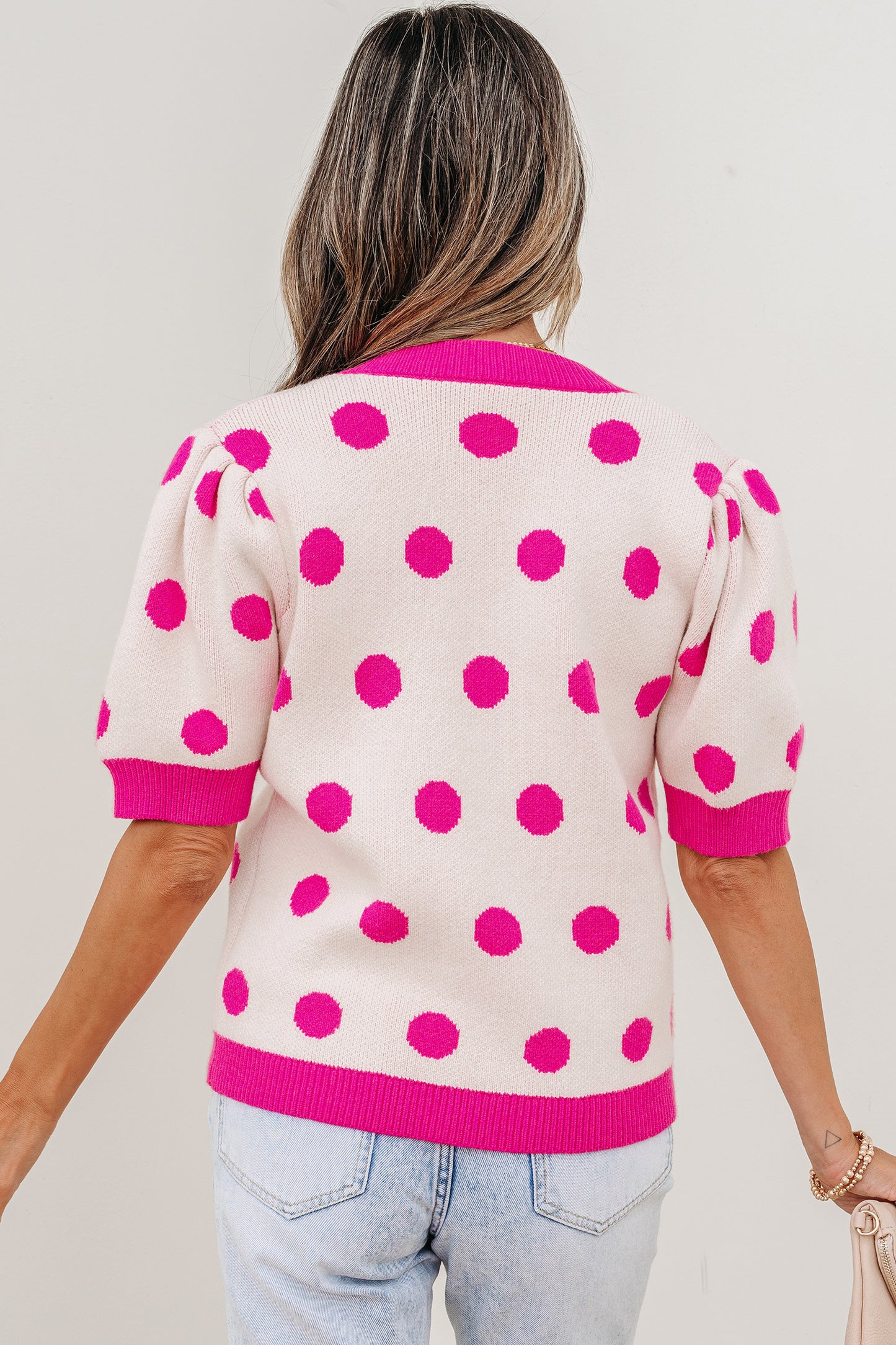 Polka Dot Puff Short Sleeve Sweater