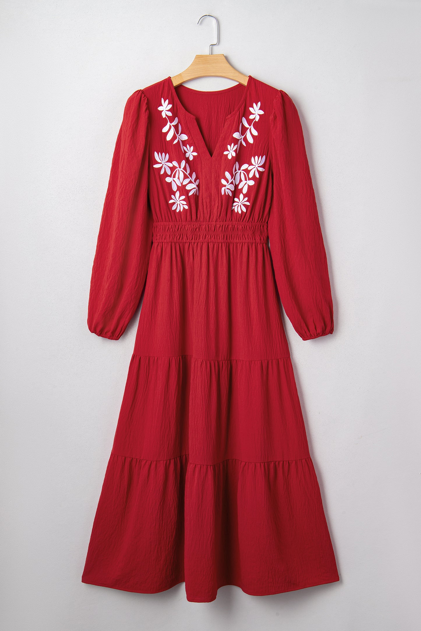 Racing Red Embroidered Detail Maxi Dress