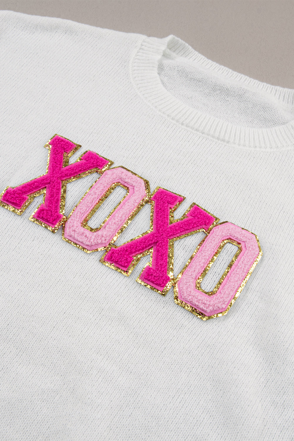 XOXO Glitter Print Round Neck Sweater