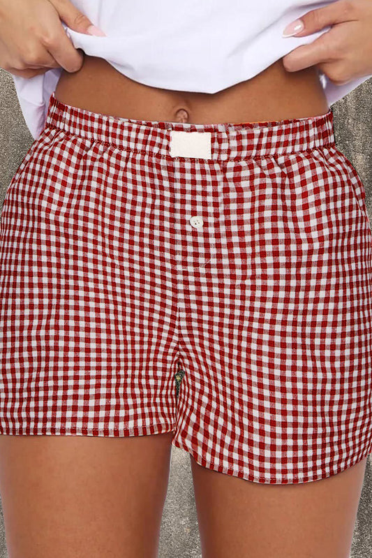 Red Gingham High Waist Shorts