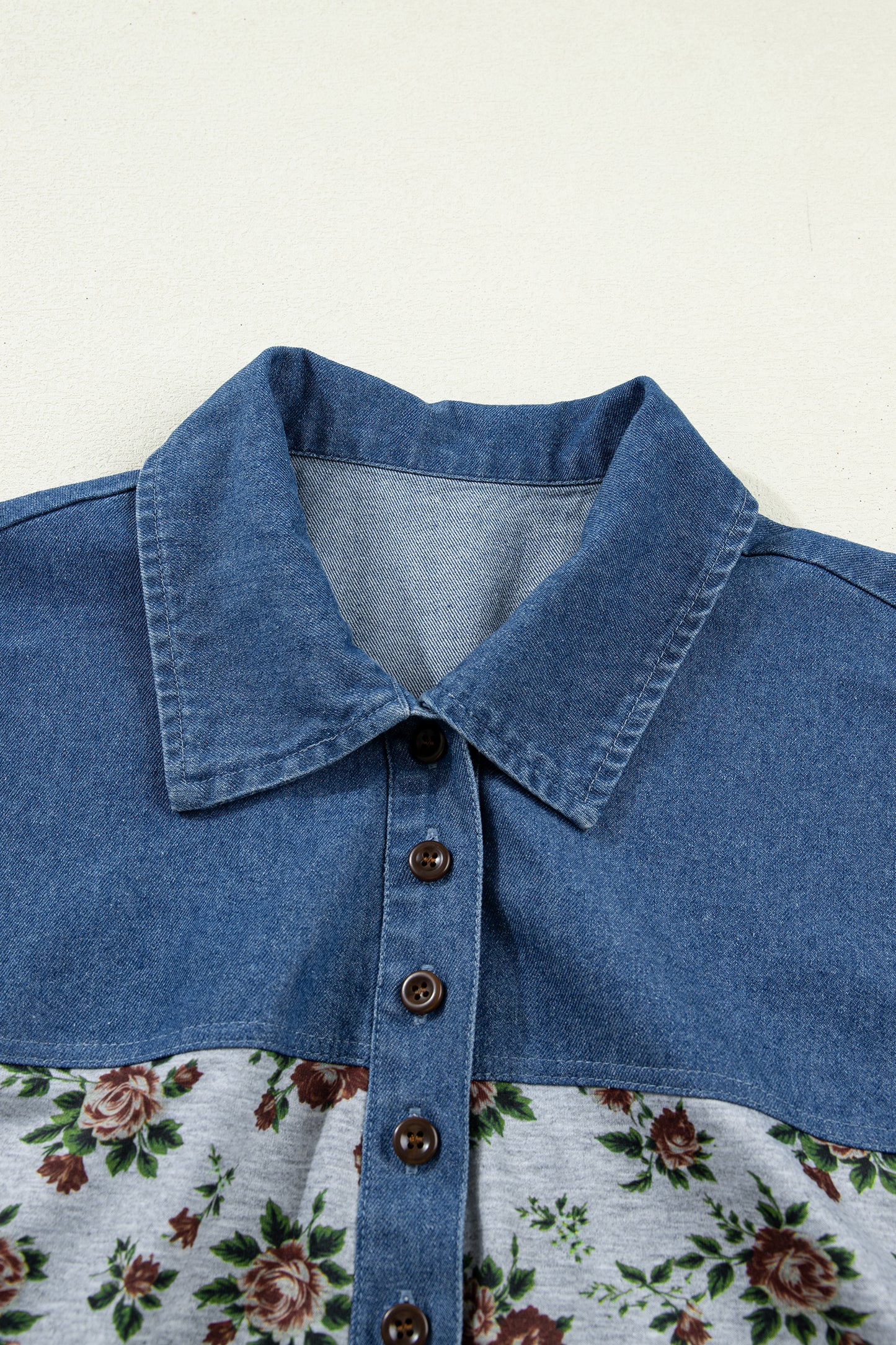 Retro Floral Print Denim Blouse