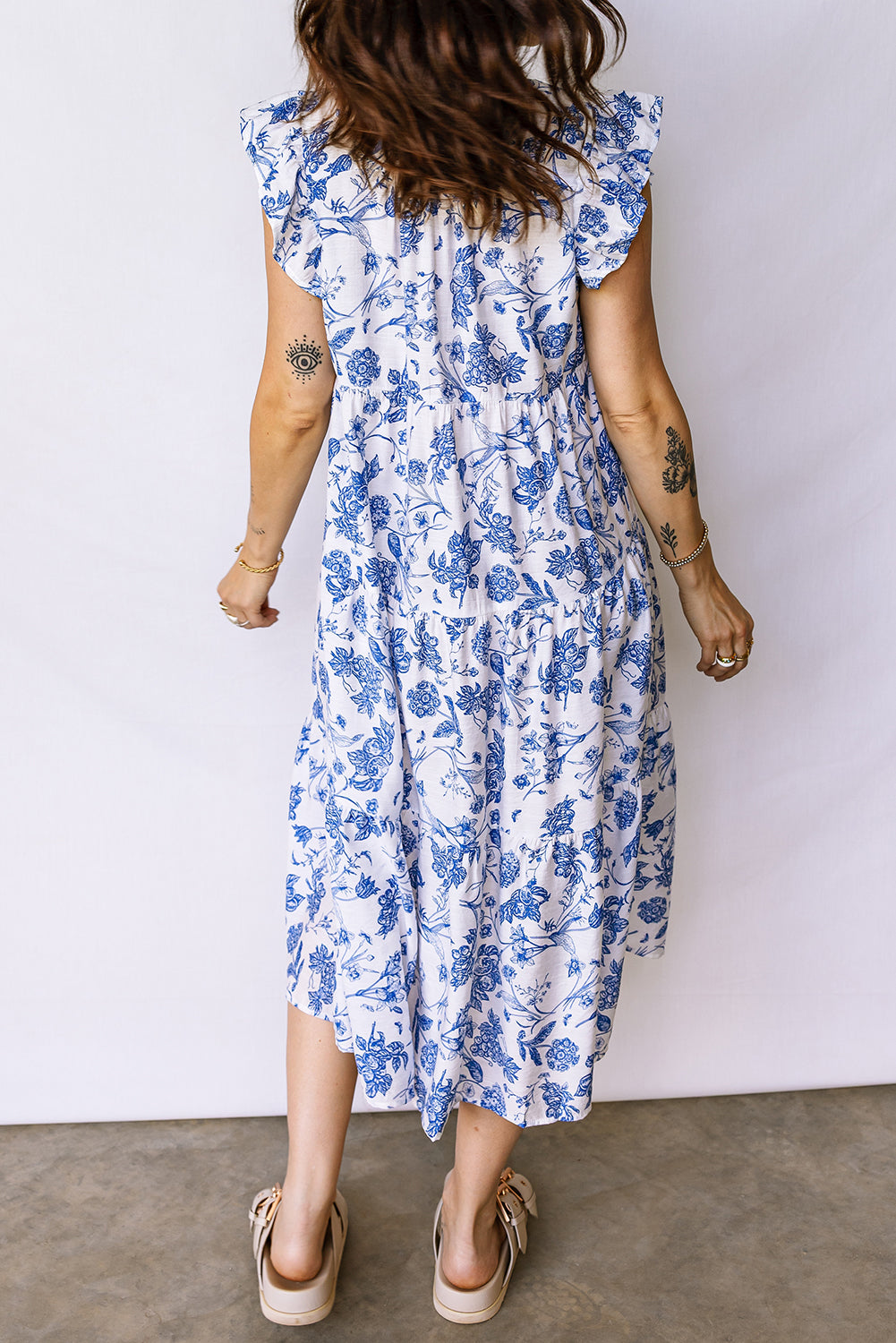 Blue Floral Midi Dress