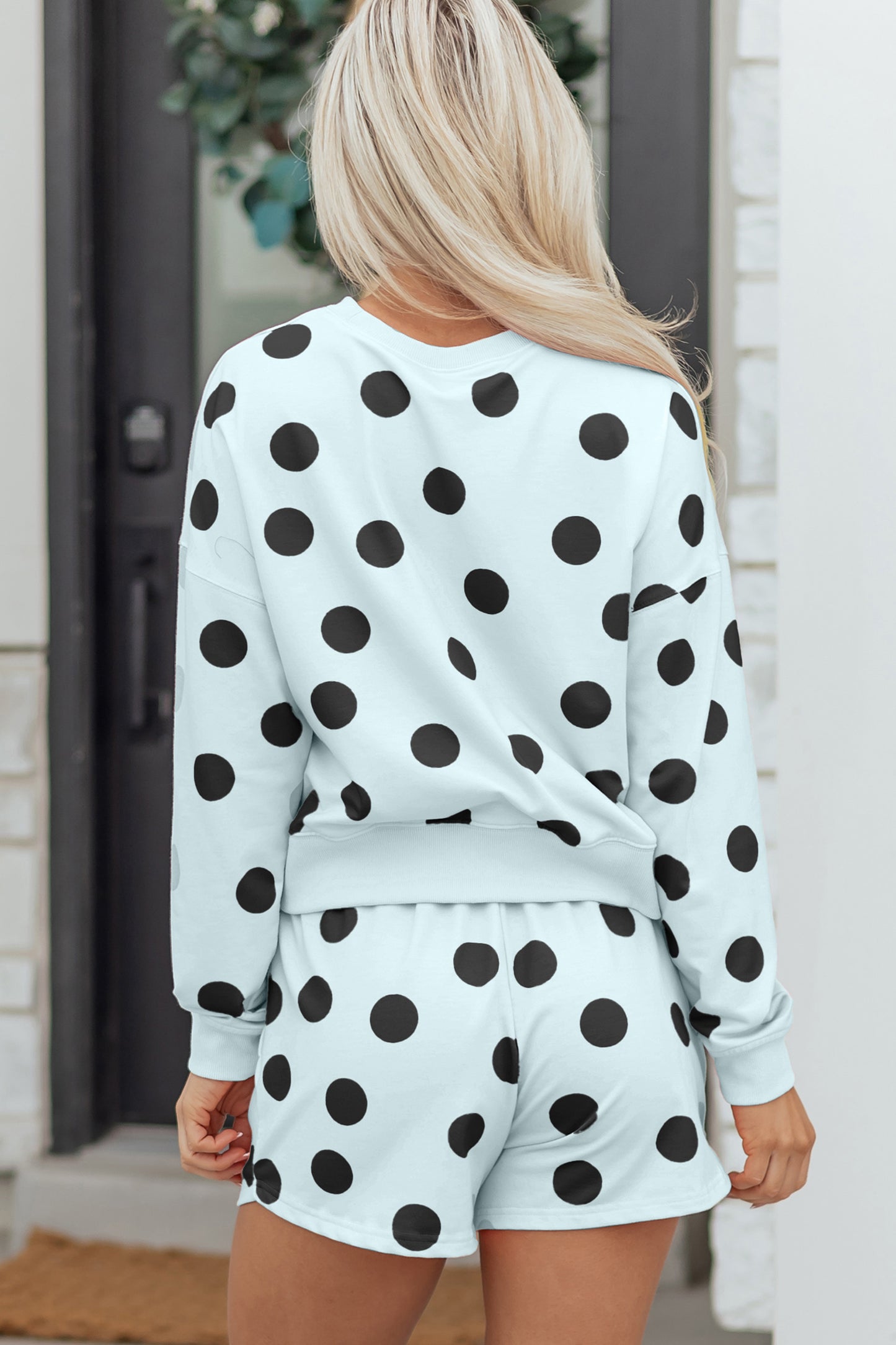 Polka Dot Print Pullover & Shorts Set
