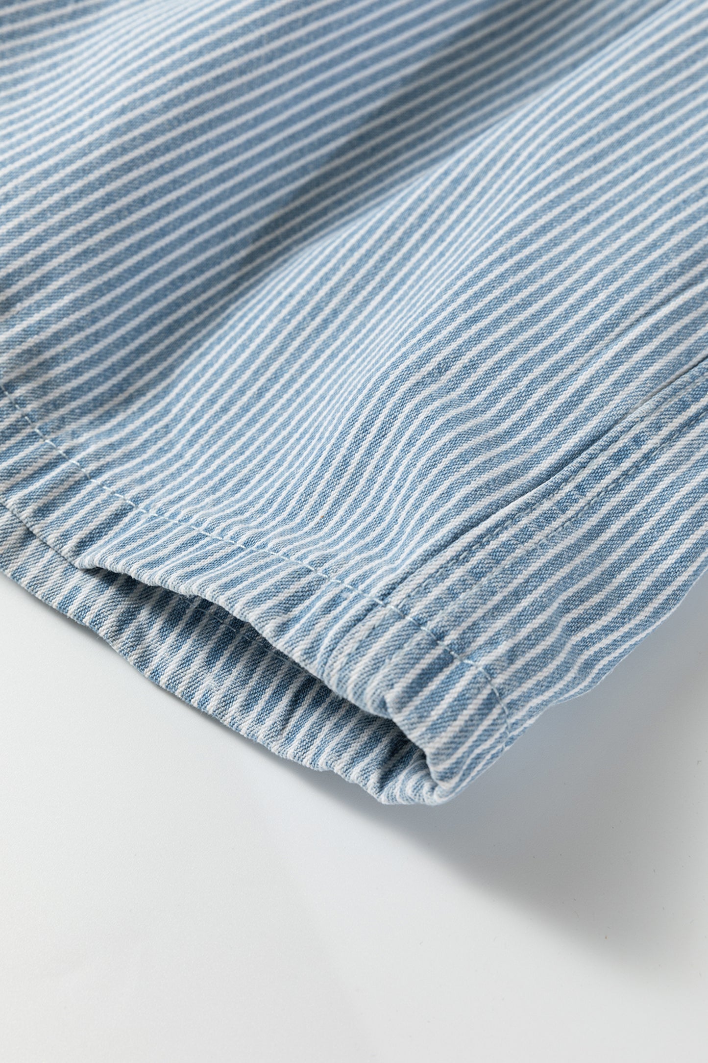 Sky Blue Striped Denim Shorts