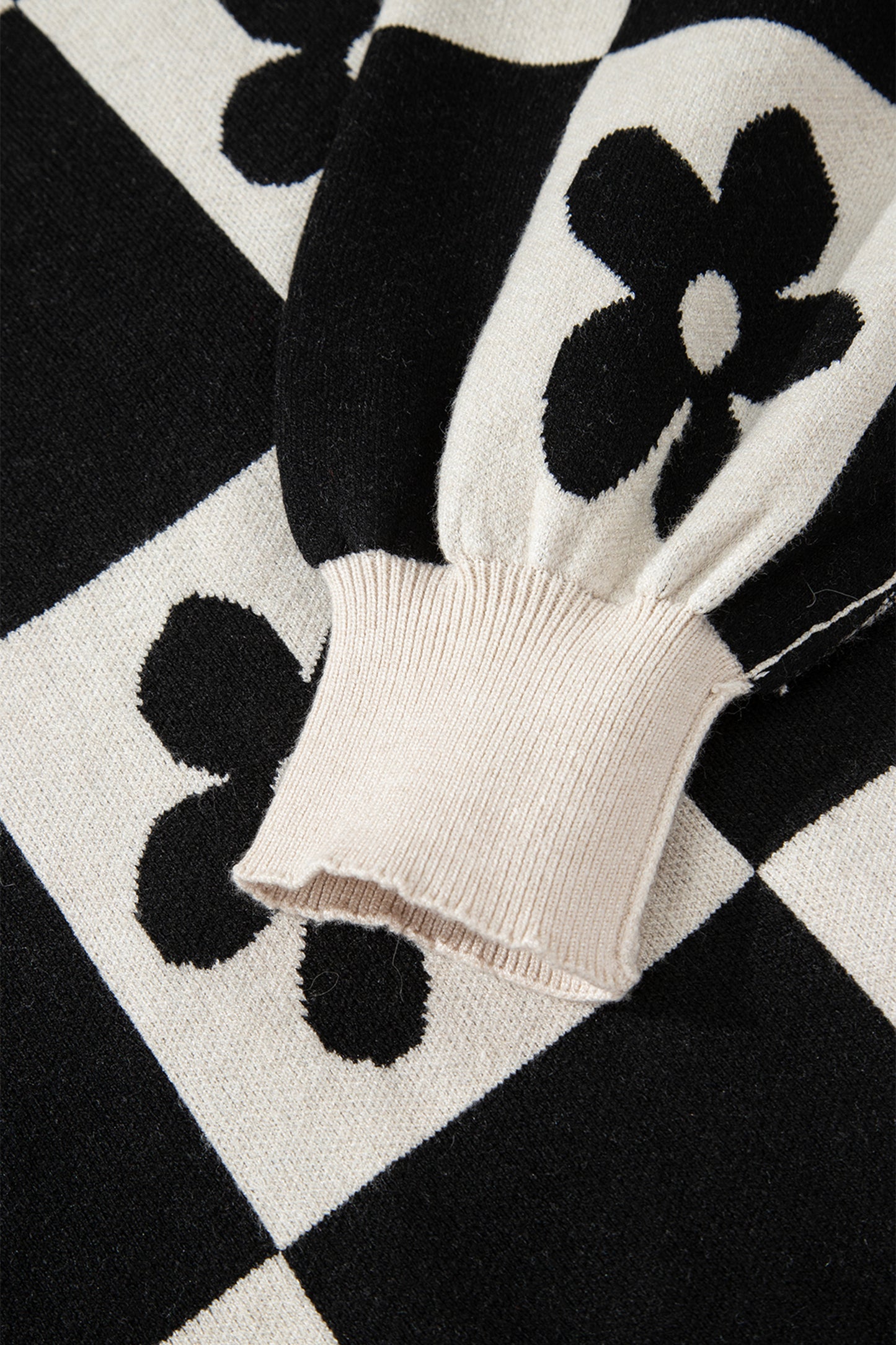 Black Flower Henley Sweater