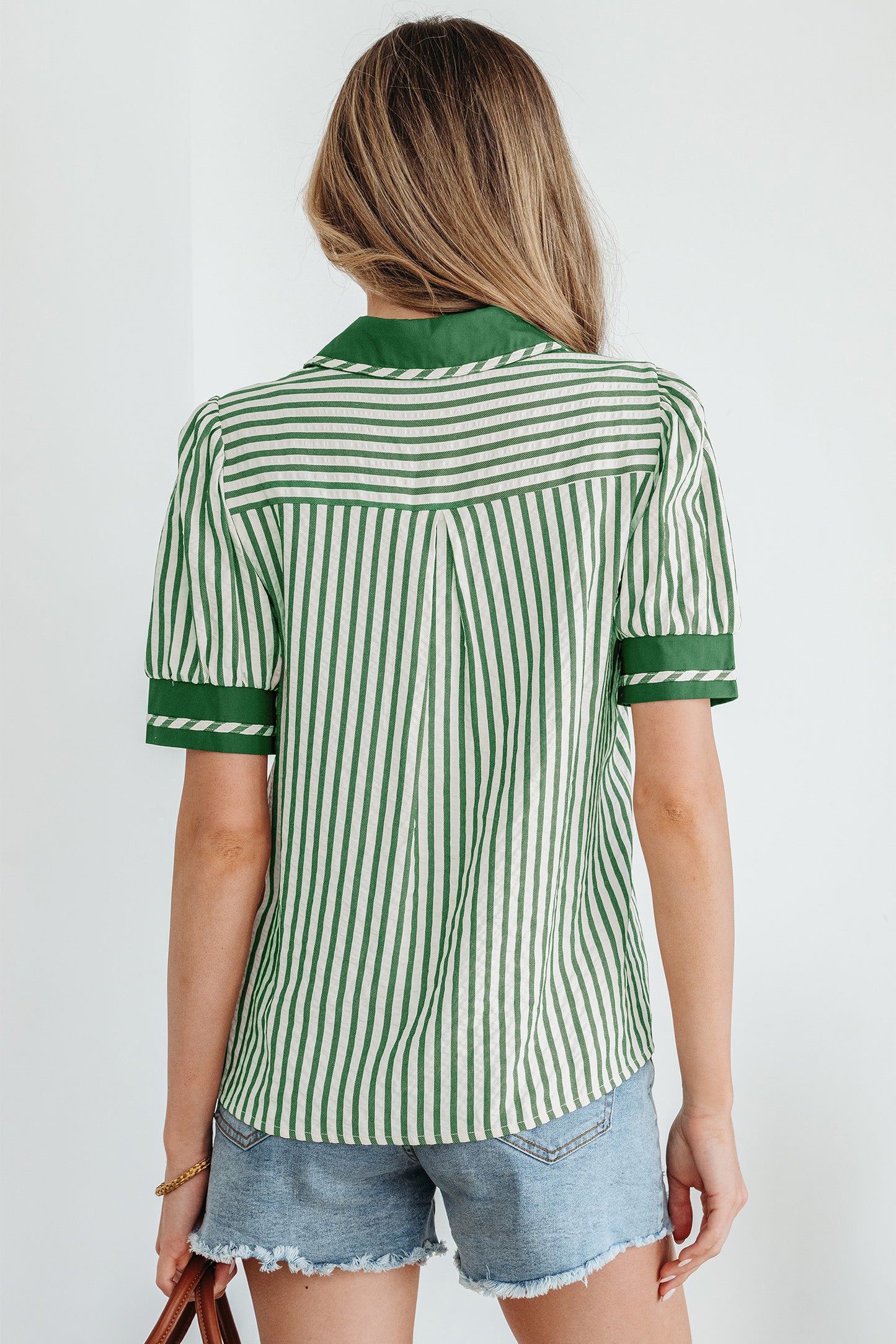 Striped Bubble Sleeve Blouse