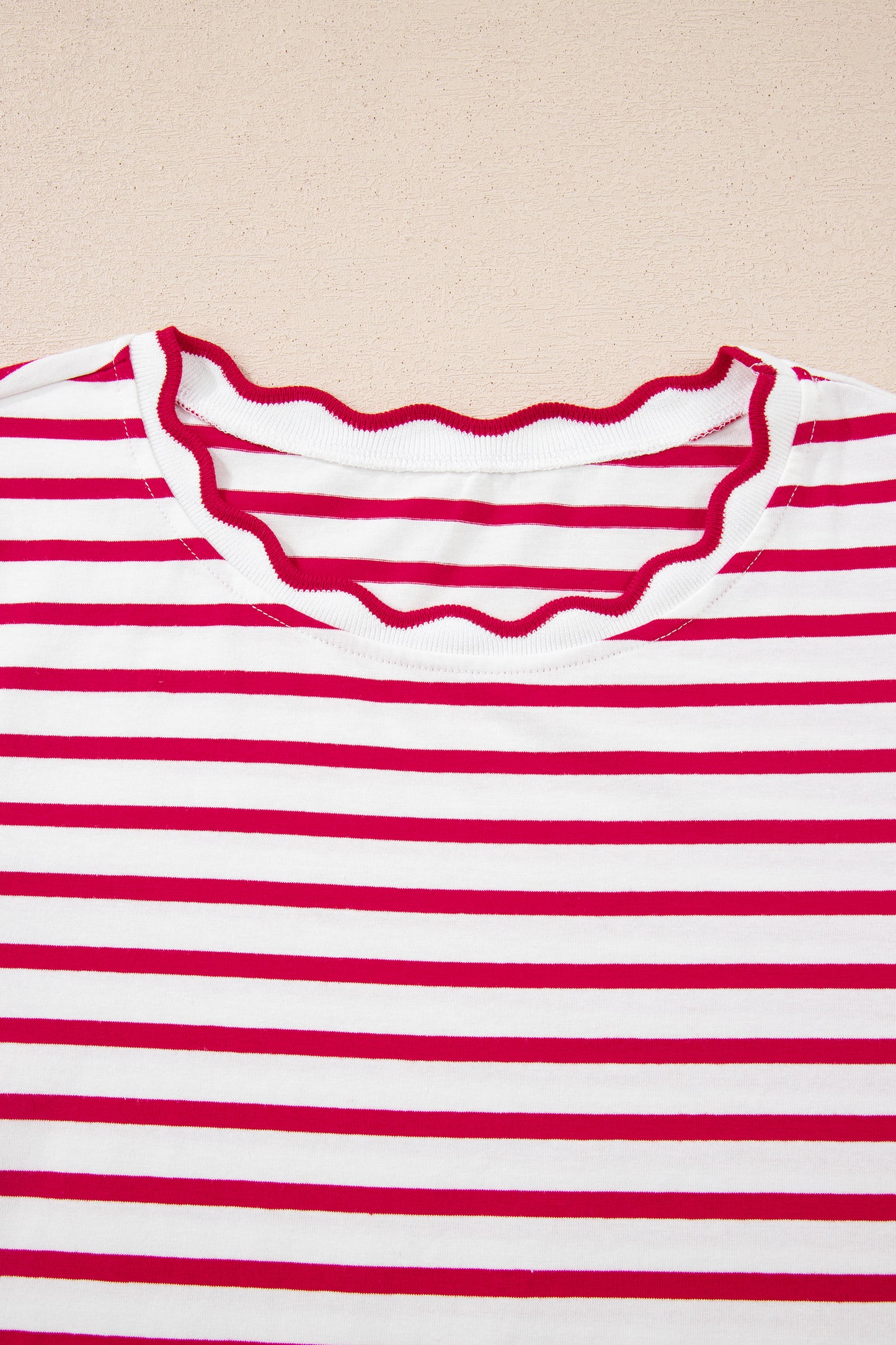Red Stripe Scalloped Trim Tee
