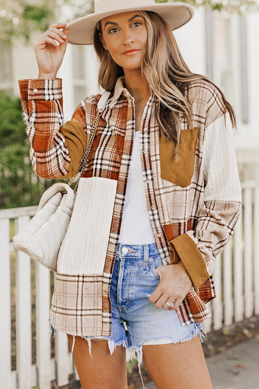 Plaid Color Block Shirt Jacket