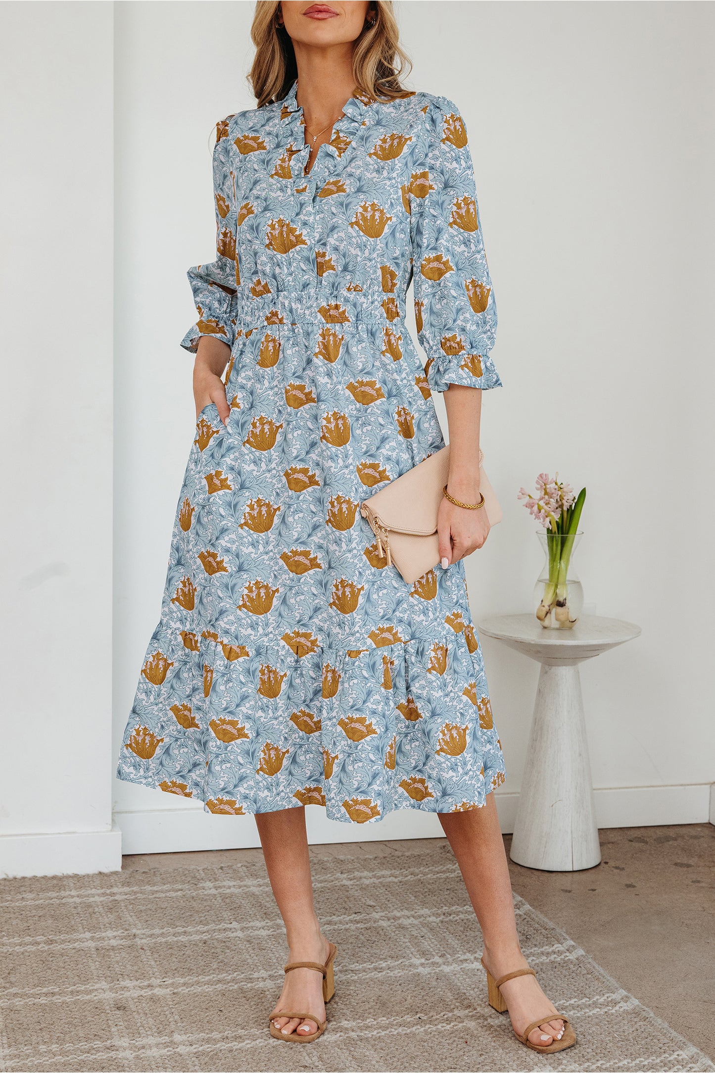 Floral Print Frilled Neck Dress