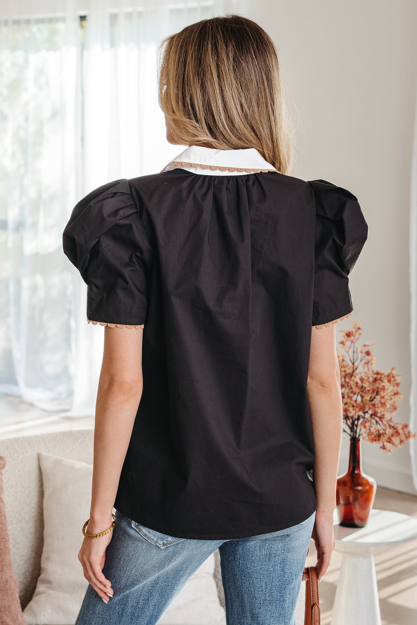 Ricrac Trim Color Block Blouse