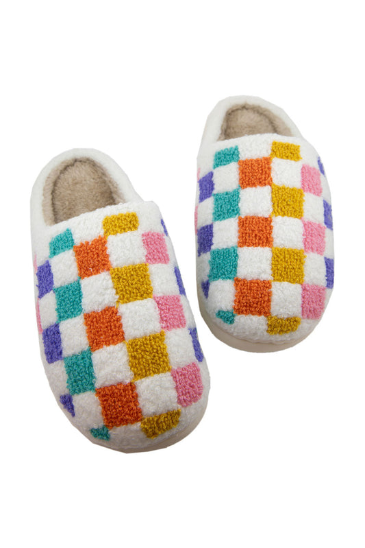 All the Vibes Plush Checkered Slippers
