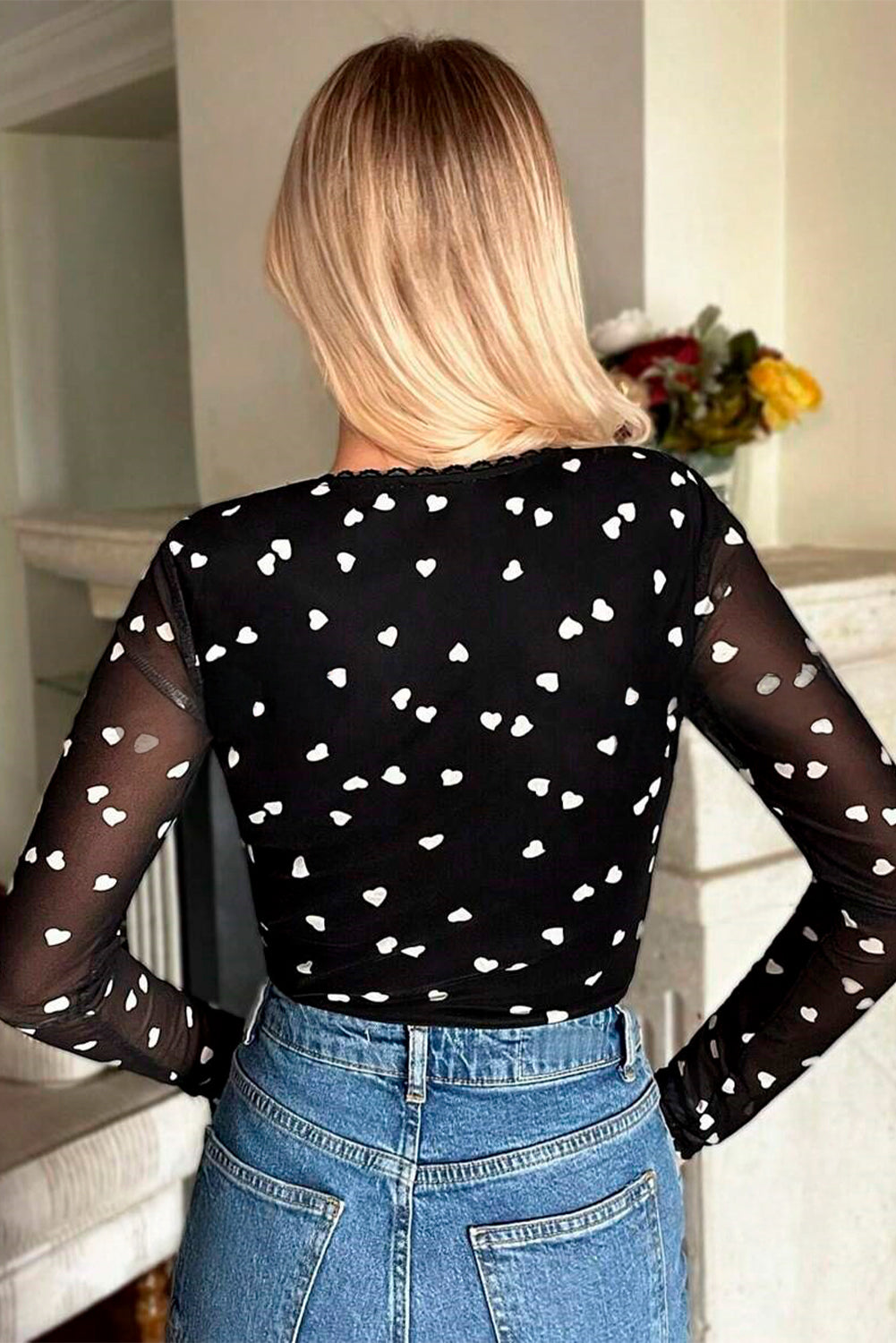 Black Heart Shape Mesh Bodysuit