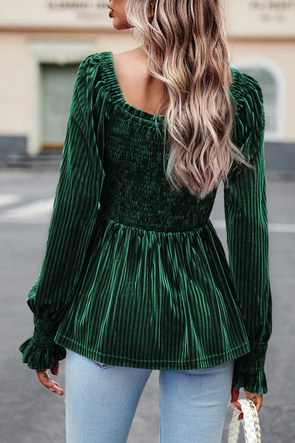 Green Smocked Babydoll Top