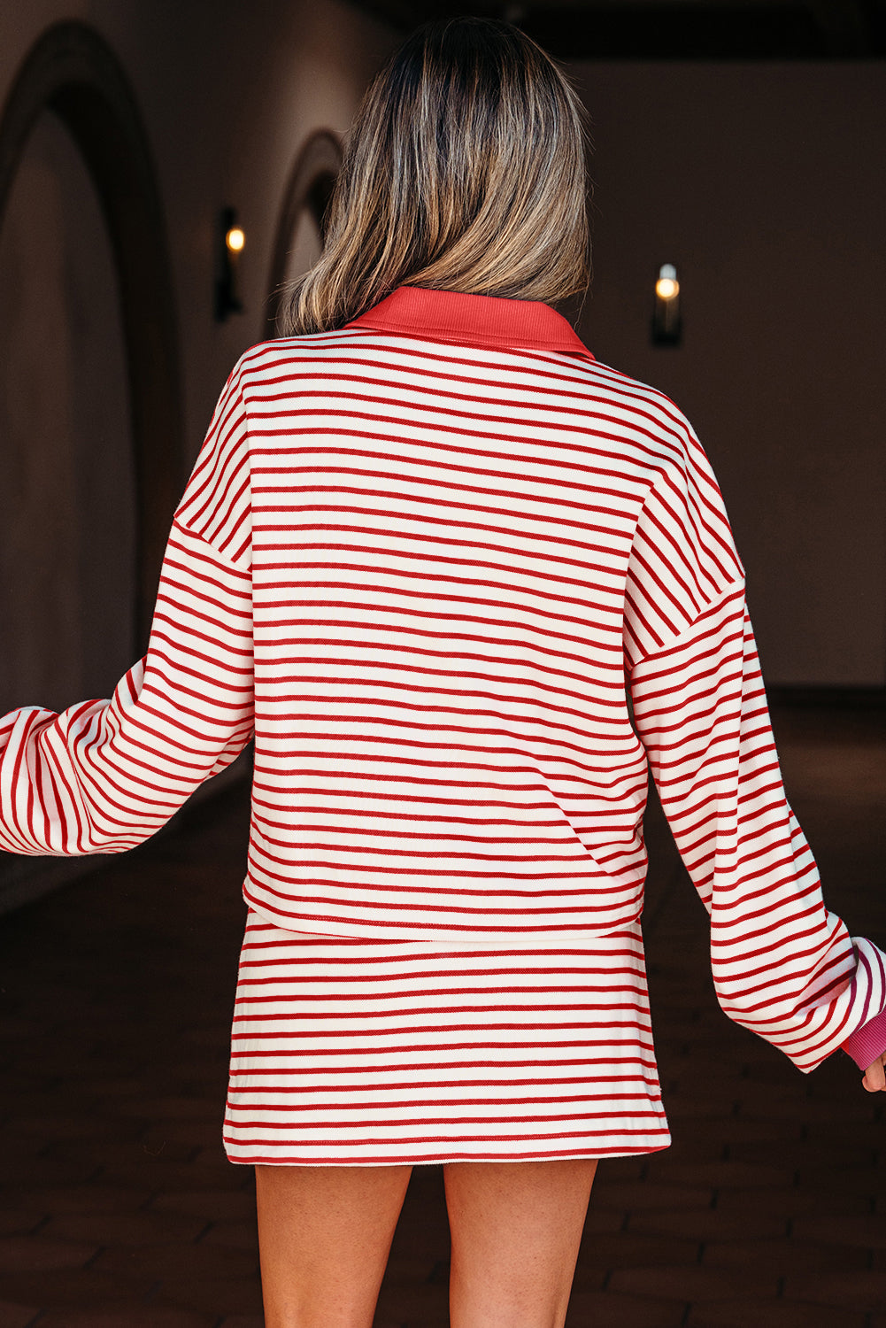 Red Striped Pullover and Skort 2pcs Set