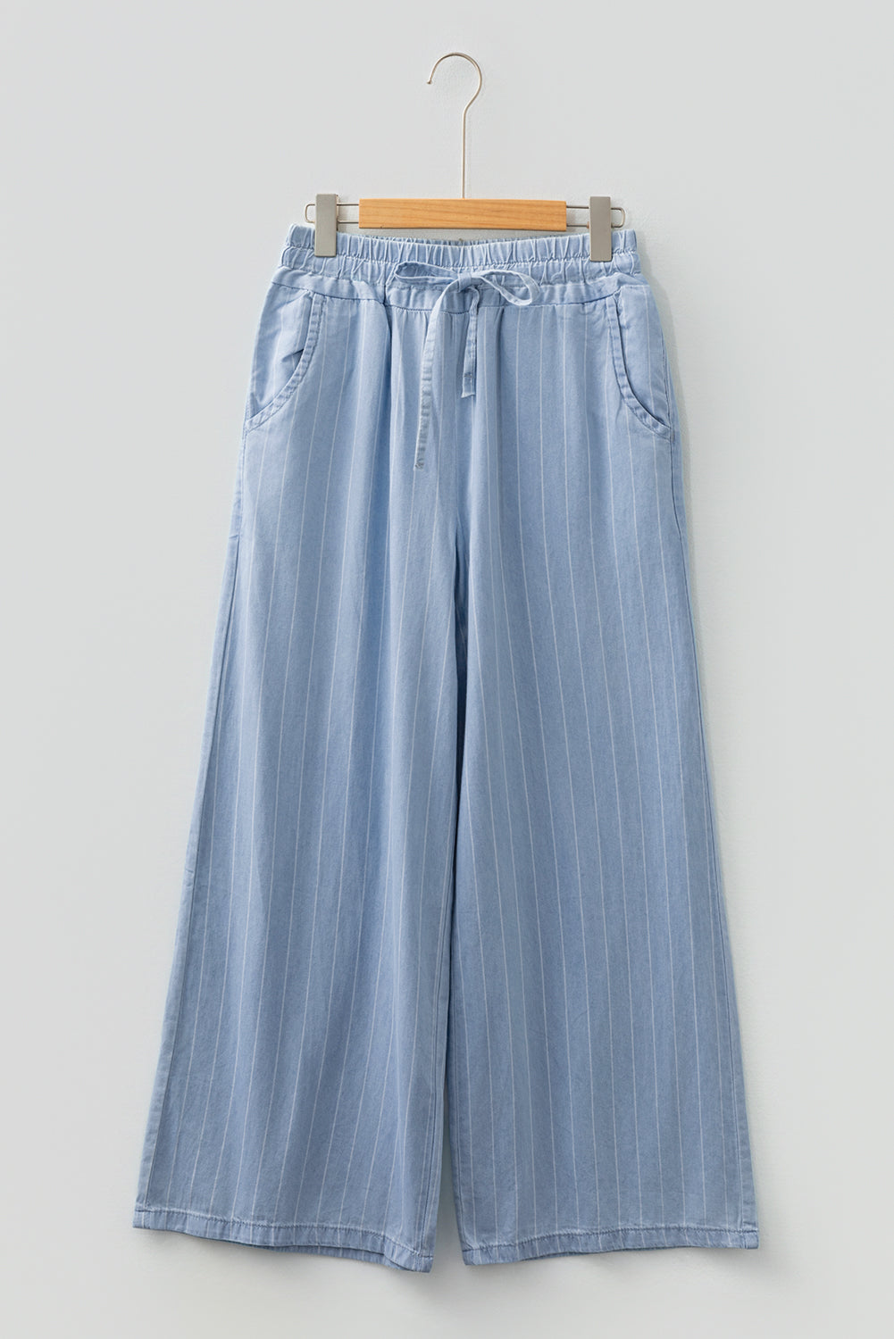 Striped Chambray Wide Leg Trousers