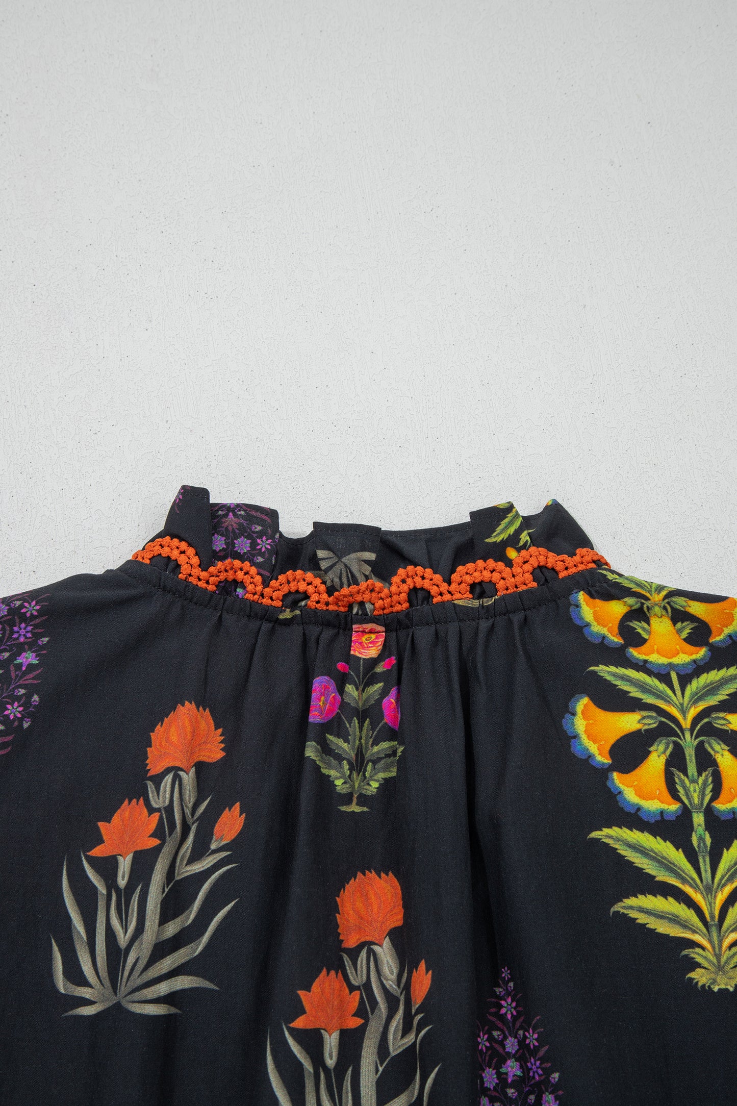 Black Floral Print V Neck Blouse