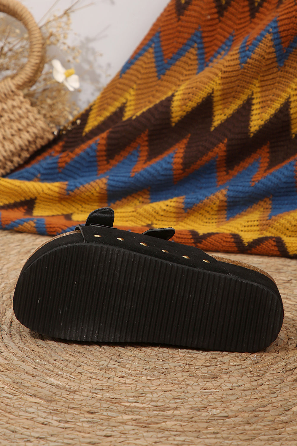 Black Suede Buckle Footbed Sandals