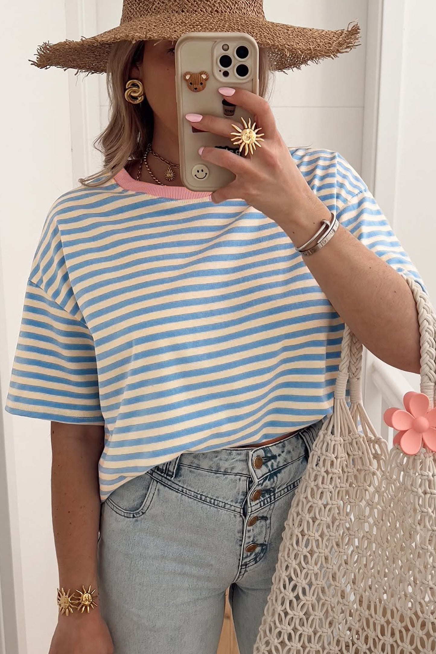 Sky Blue Striped Loose Tee
