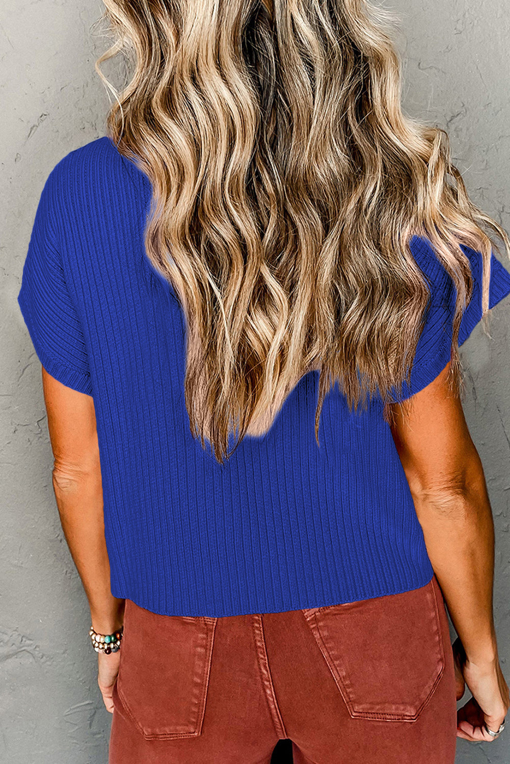 Patch Pocket Ribbed Knit Sweater in Dark Blue