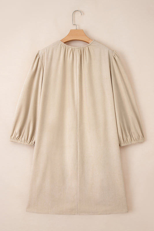 Scallop Detail Plus Size Mini Dress in Parchment