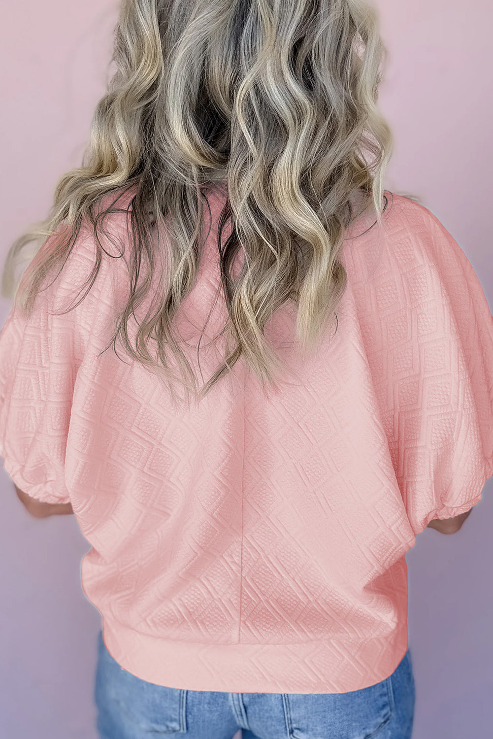Puff Sleeve Blouse with Striped Collar-Pink