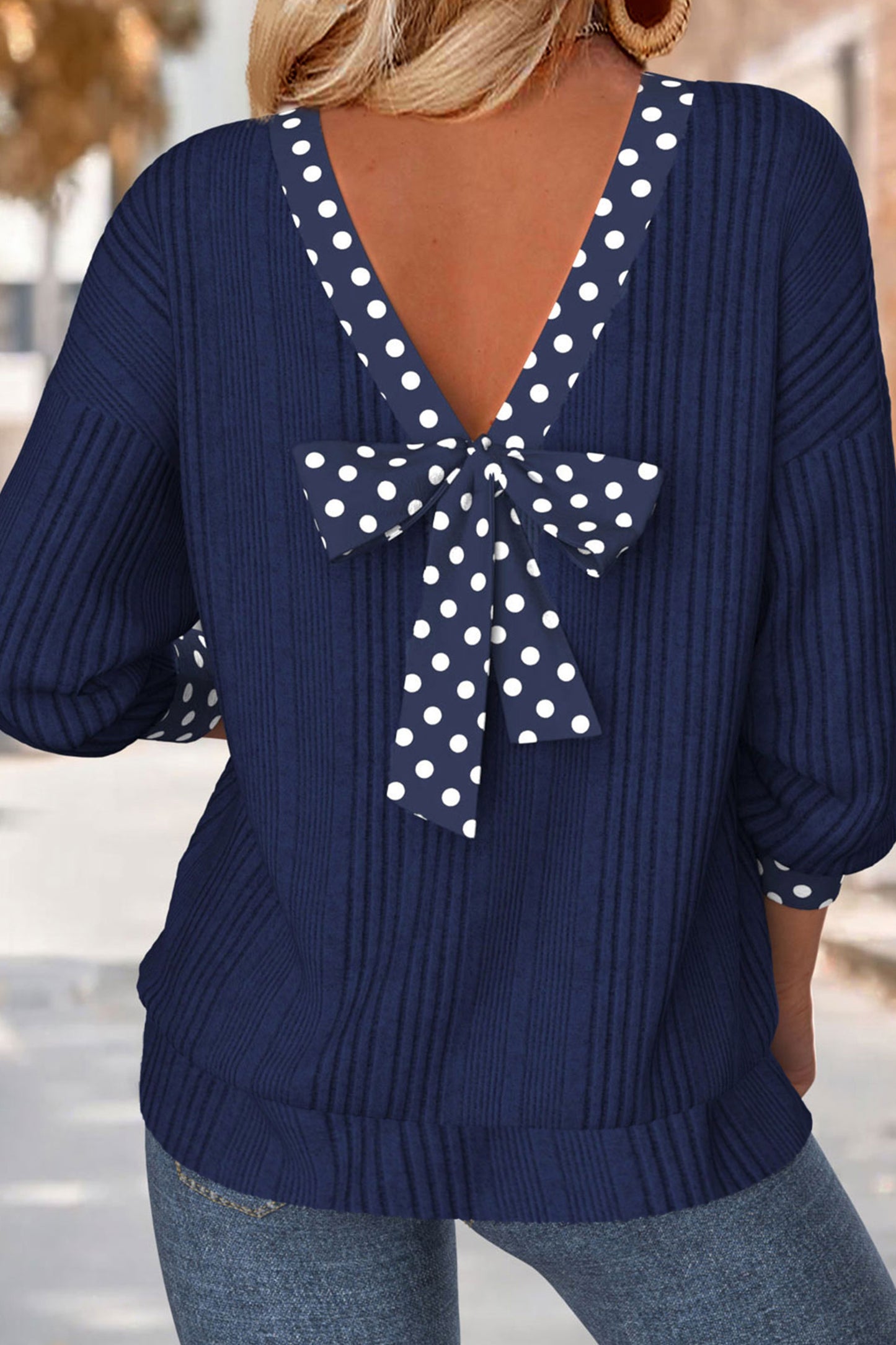 Delia Polka Dot Ribbed Top