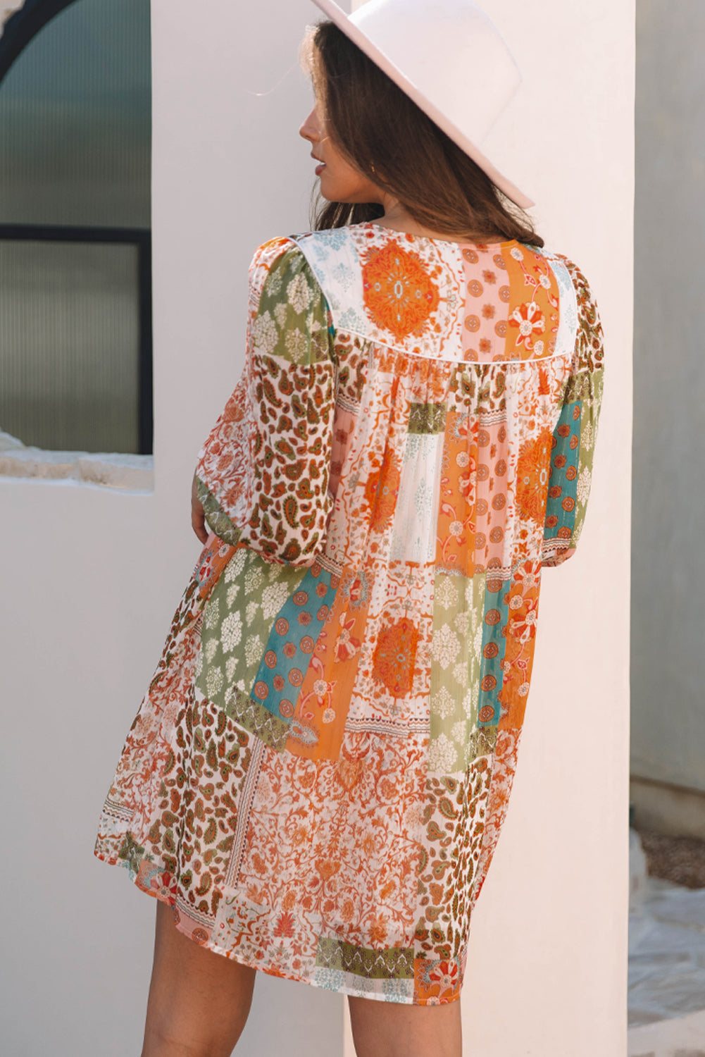 Boho Paisley Patchwork Chiffon Dress
