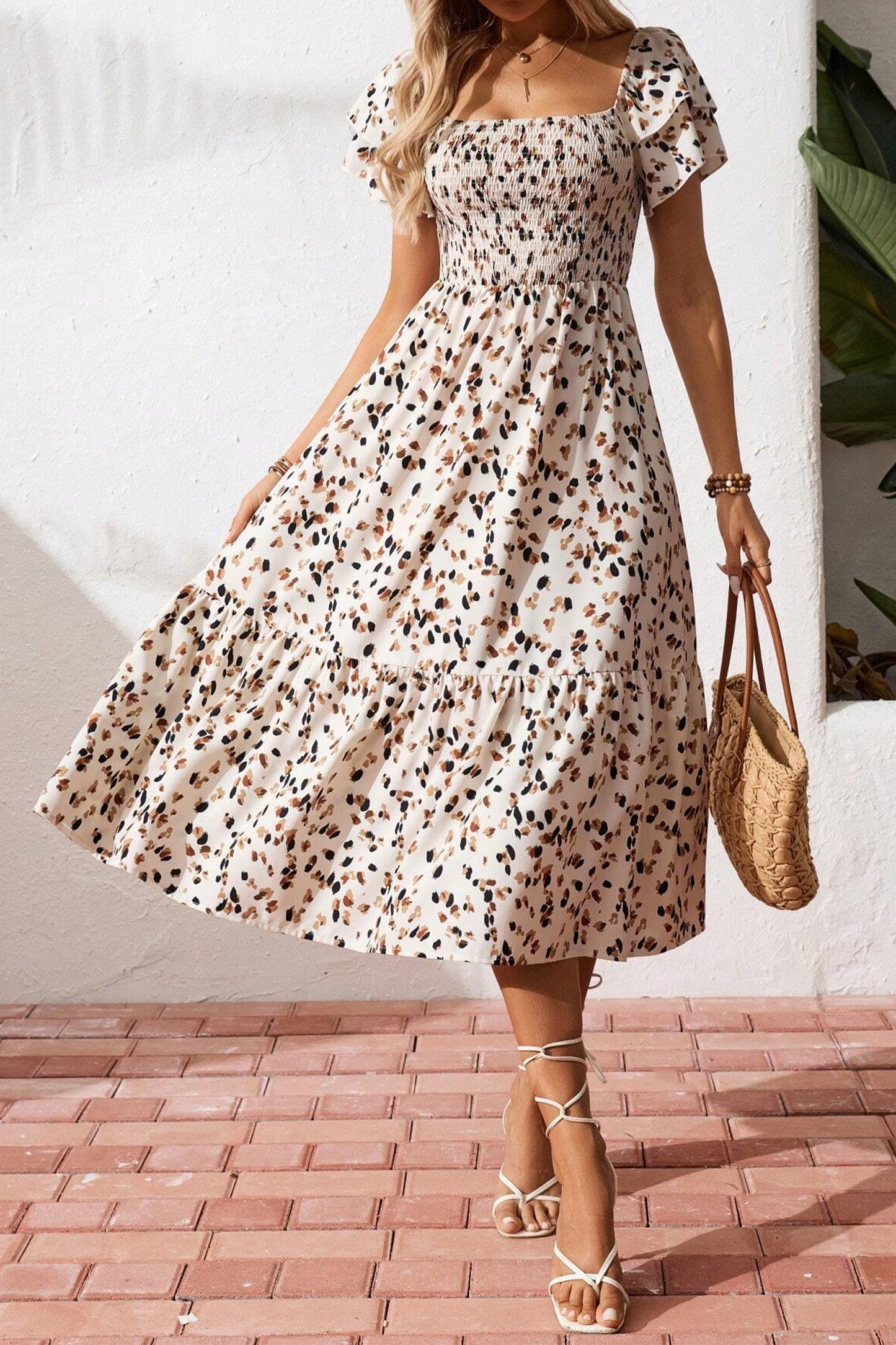 Ditsy Floral Smocked Midi Dress