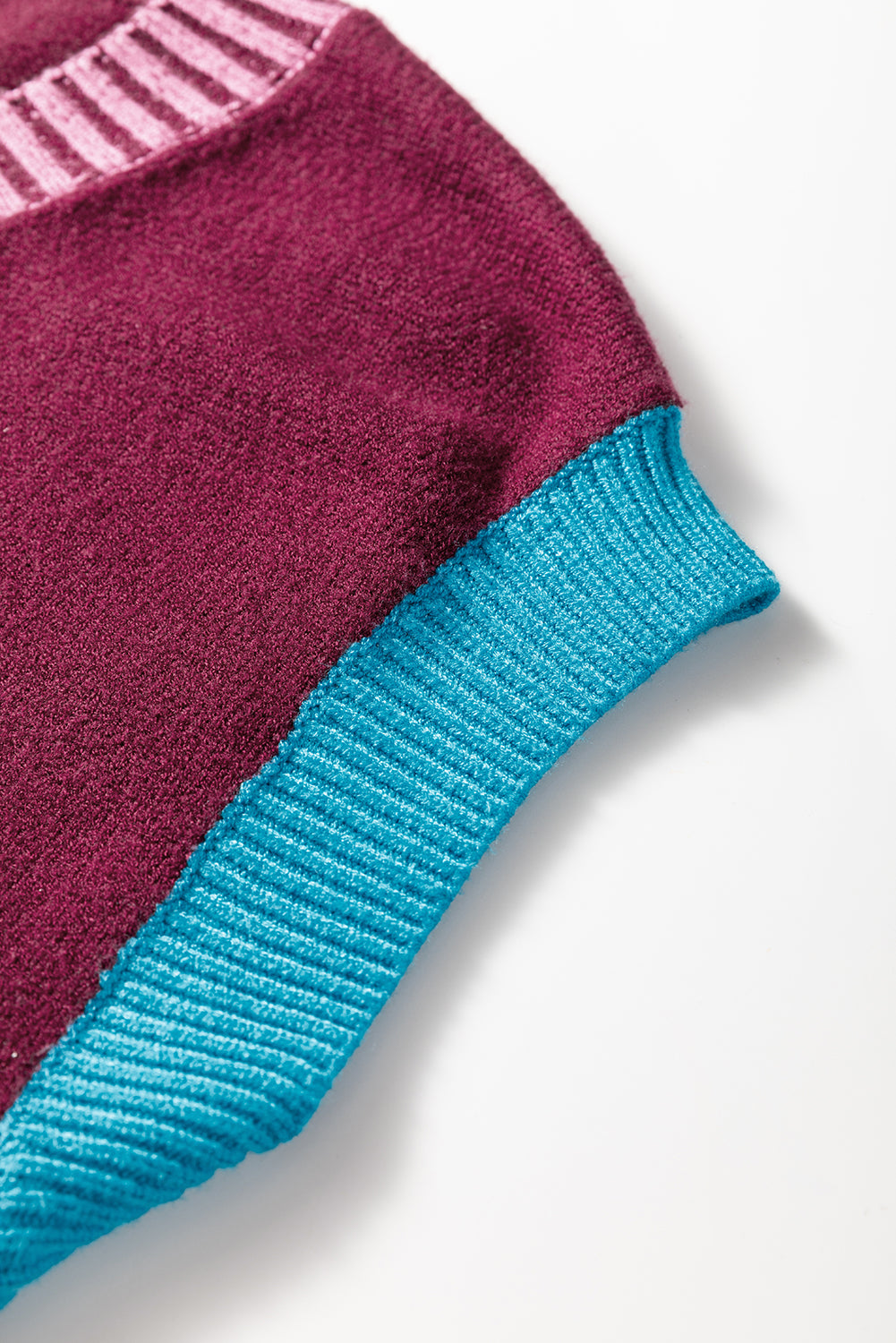 Burgundy Contrast V Neck Sweater