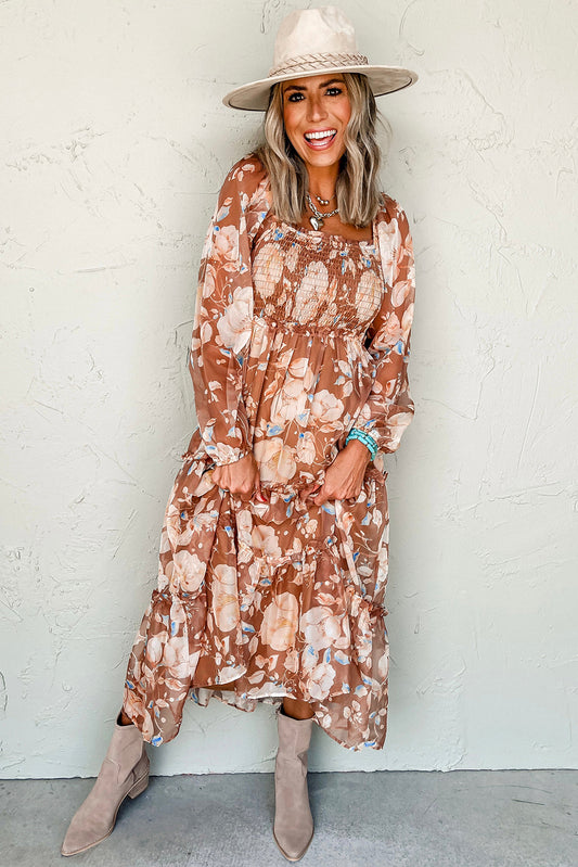 Floral Shirred Maxi Dress
