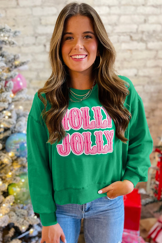 HOLLY JOLLY Embroidered Christmas Sweatshirt