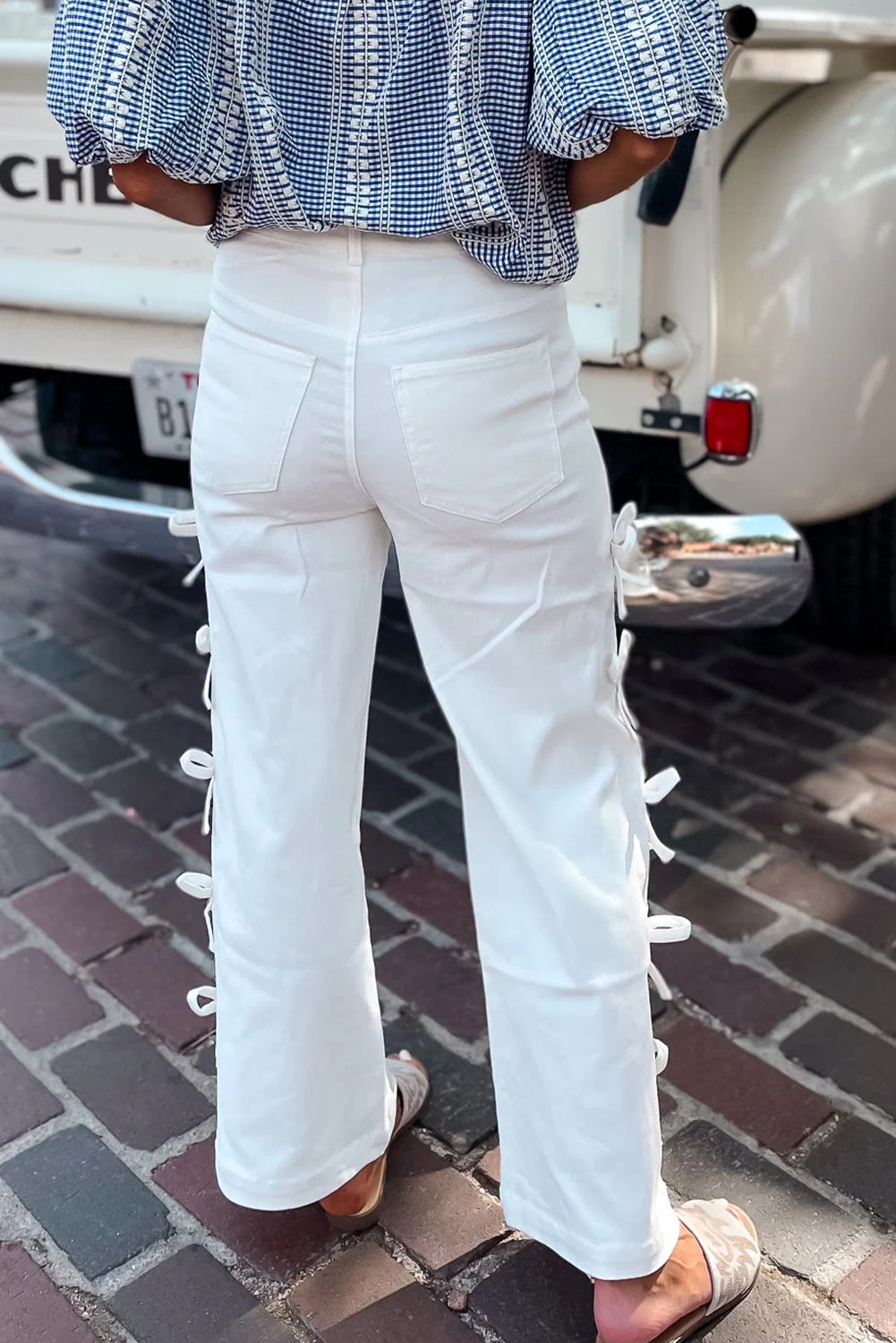 White Bow Detail Straight Leg Jeans