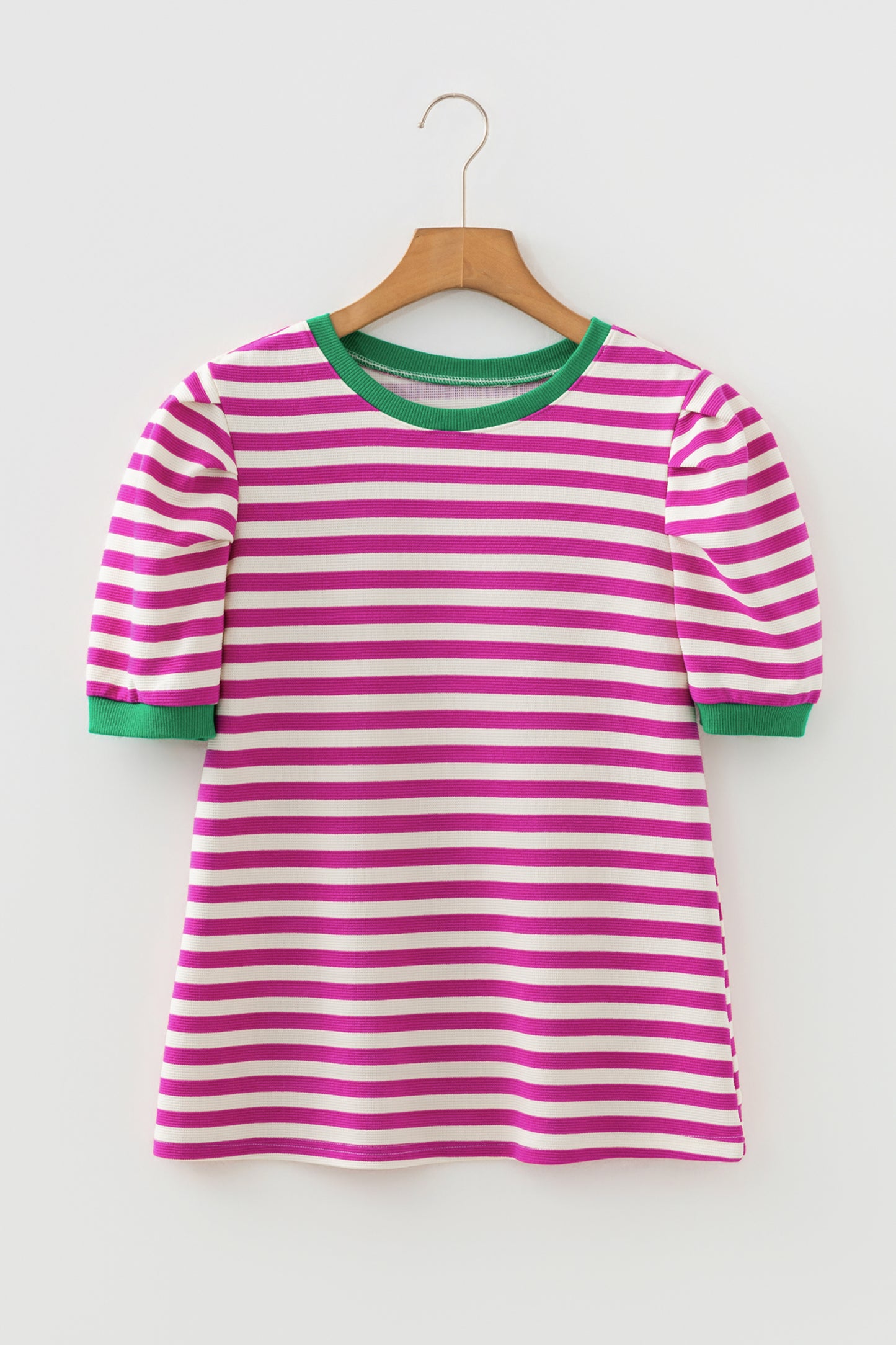 Striped Puff Sleeve Round Neck Tee
