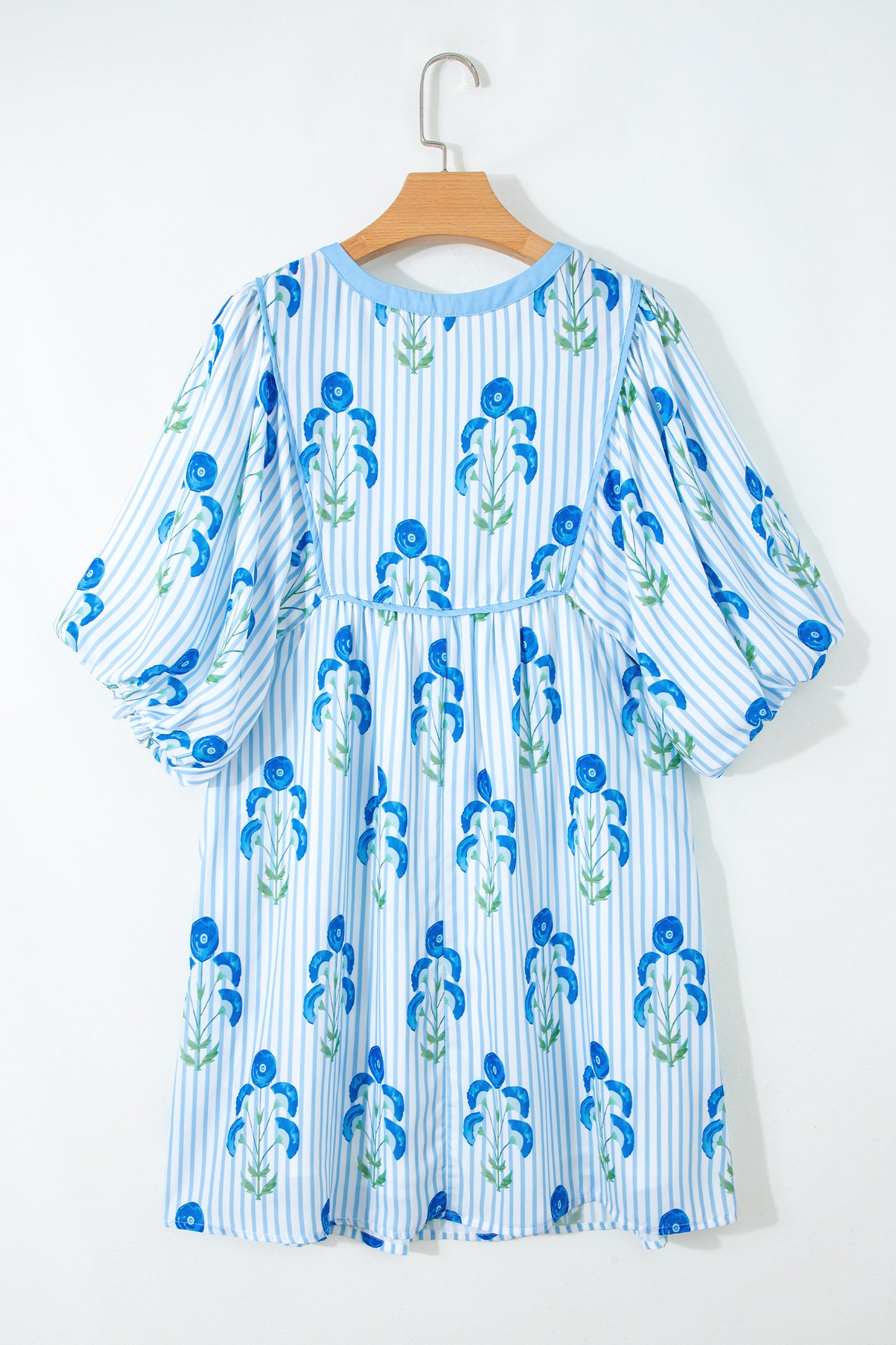 Striped Florals Puff Sleeve Mini Dress