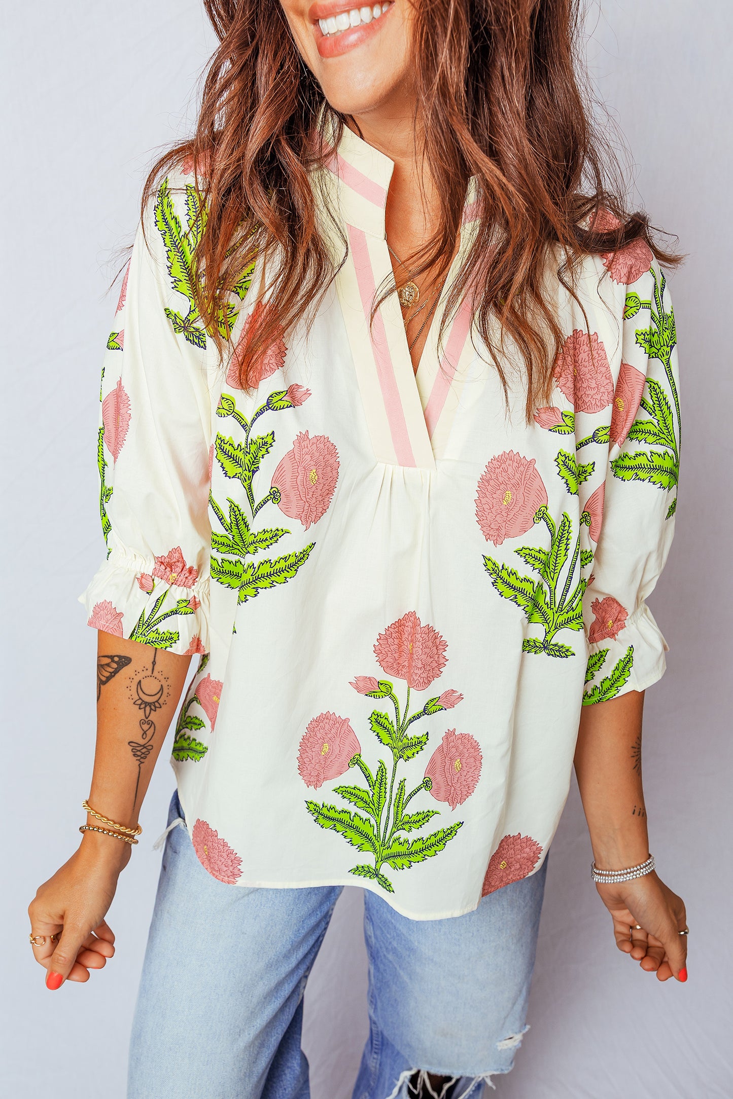 Wild Flower 3/4 Sleeve Blouse