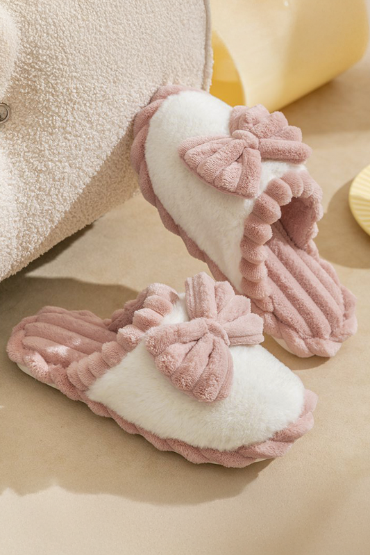 Plush Bow Slippers