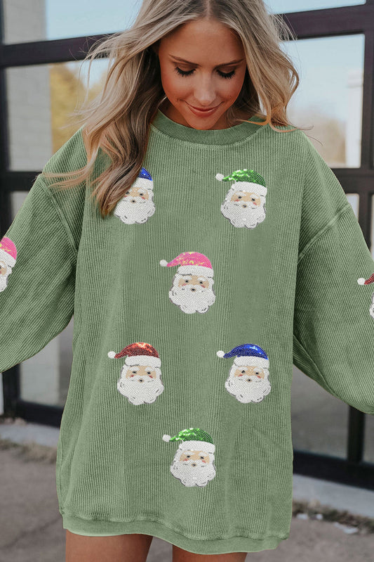 Green Corded Sequin Santa Sweatshirt