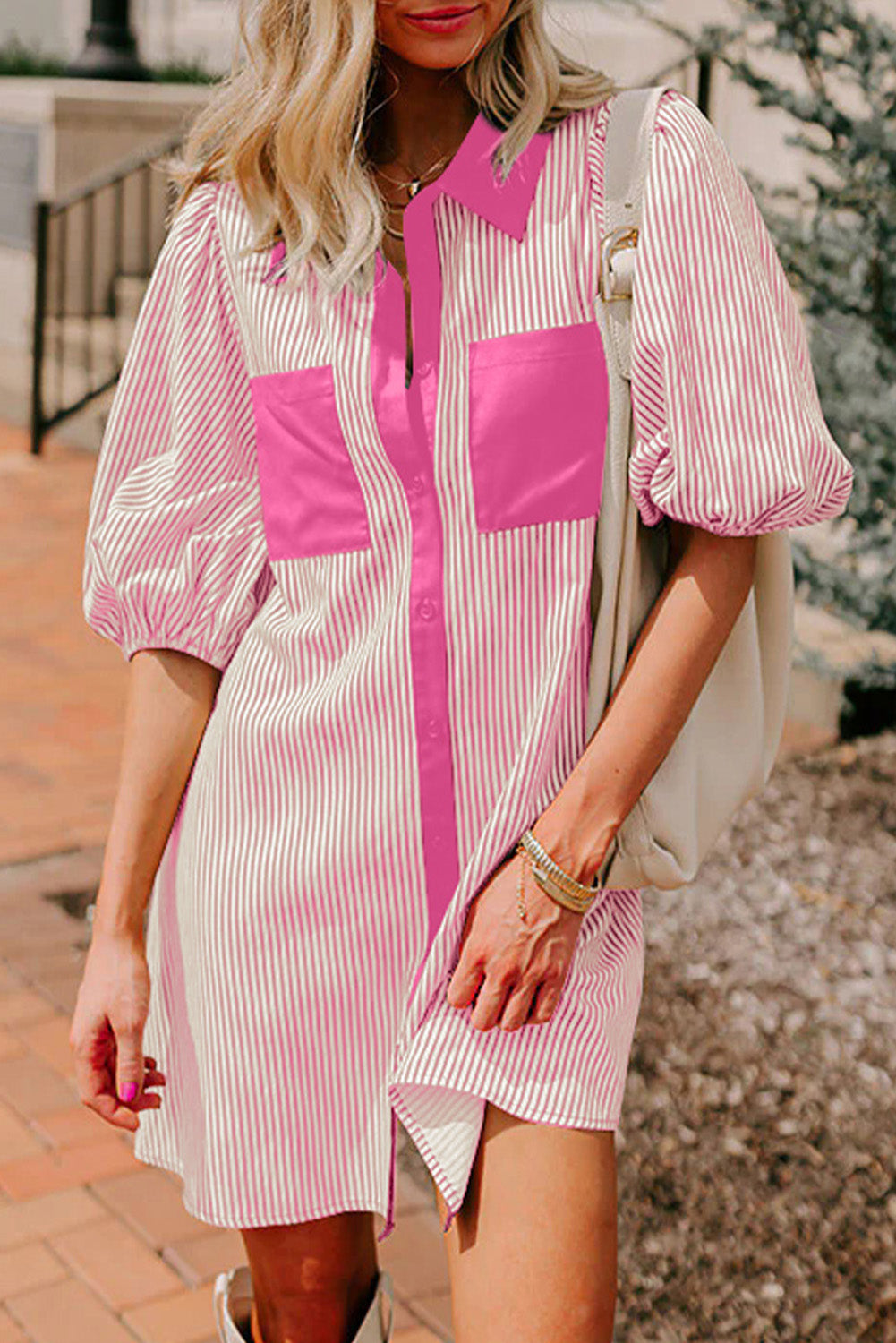 Striped Colorblock Shirt Dress