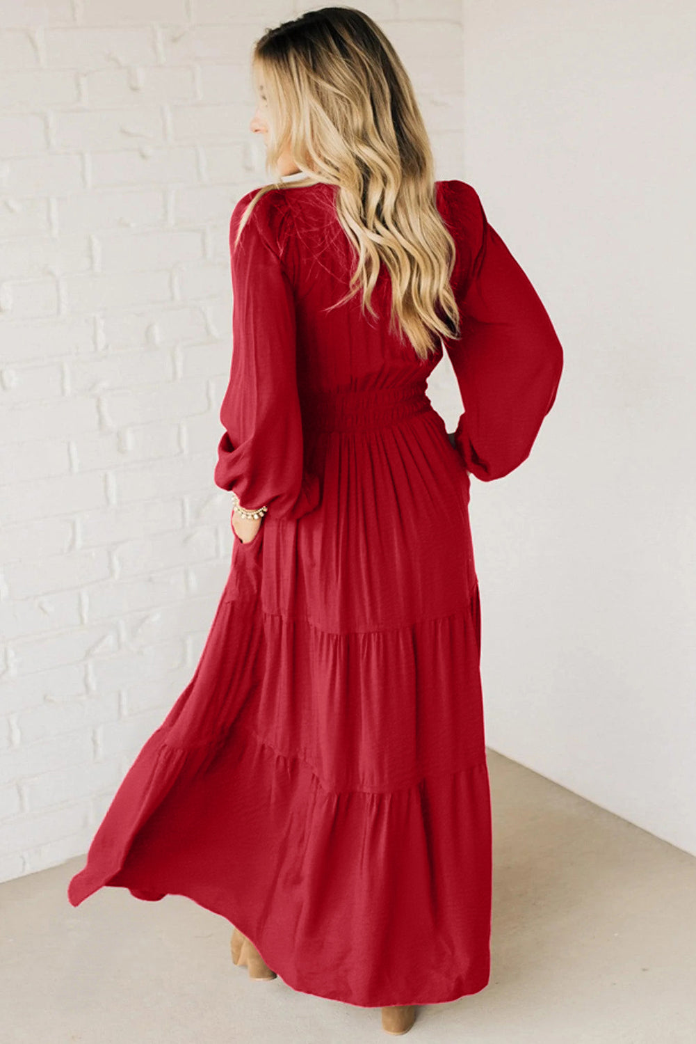 Racing Red Embroidered Detail Maxi Dress
