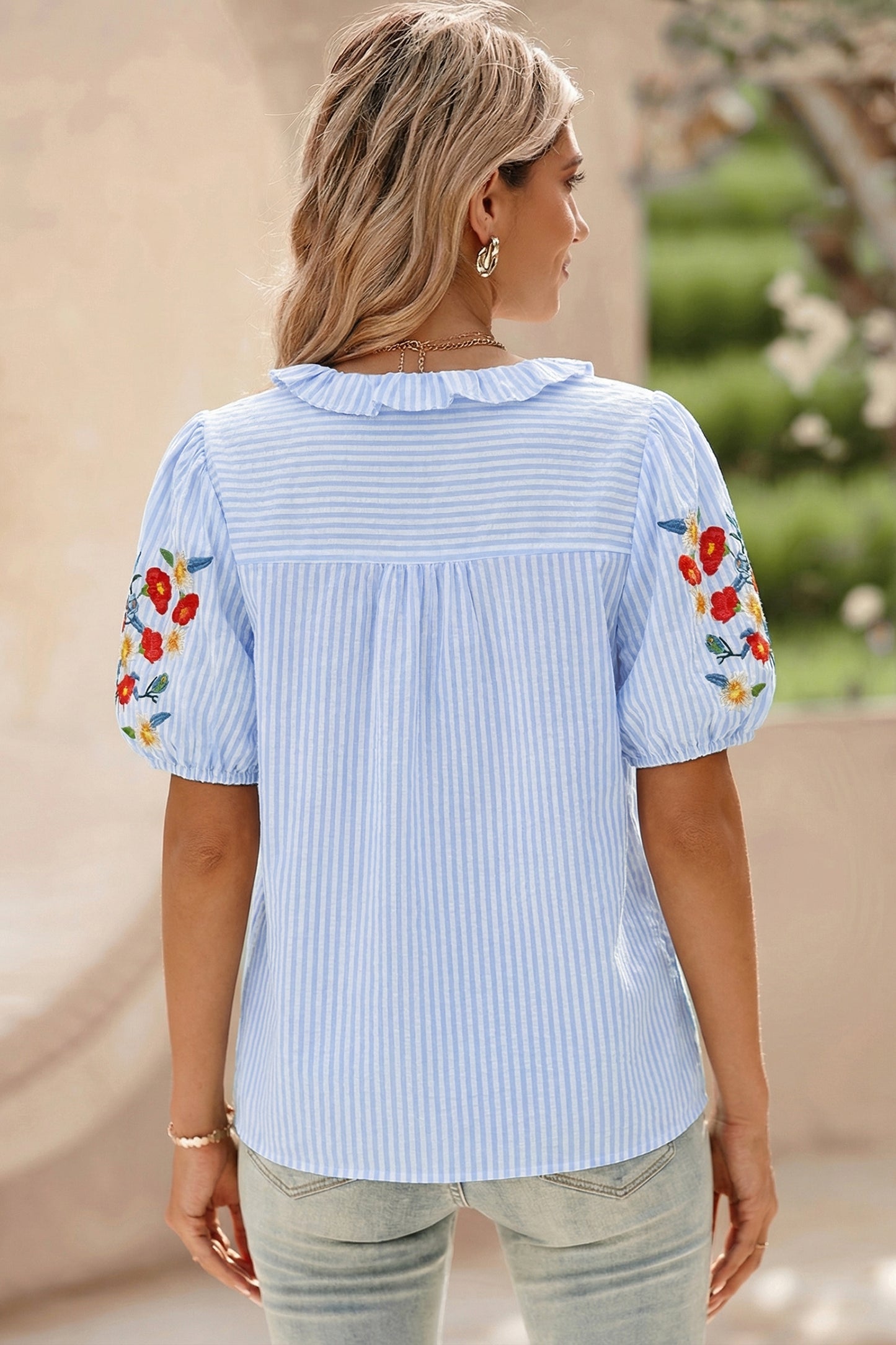 Blue Sky Ruffle Trim Top